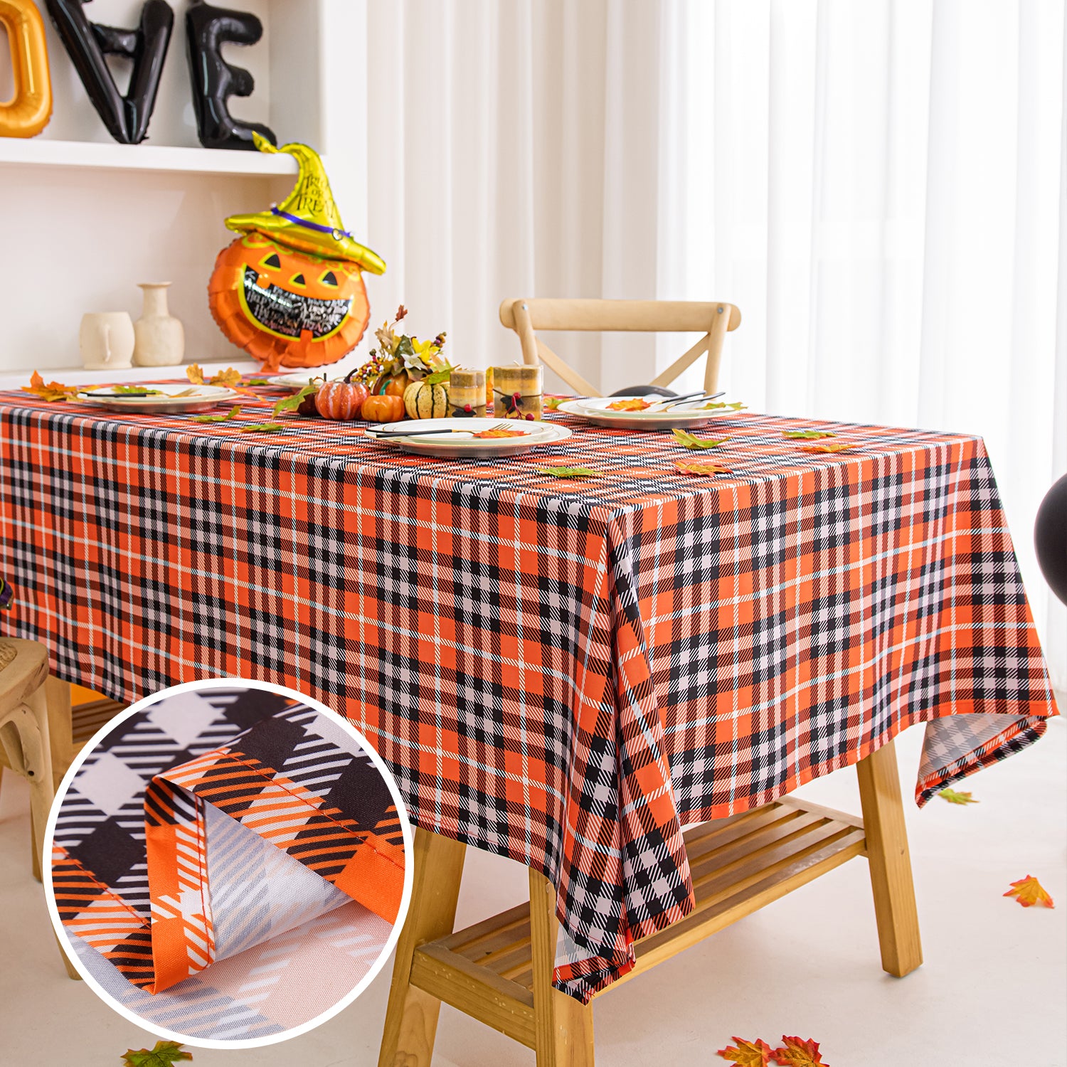Halloween Orange Tartan Plaid Rectangle Tablecloth