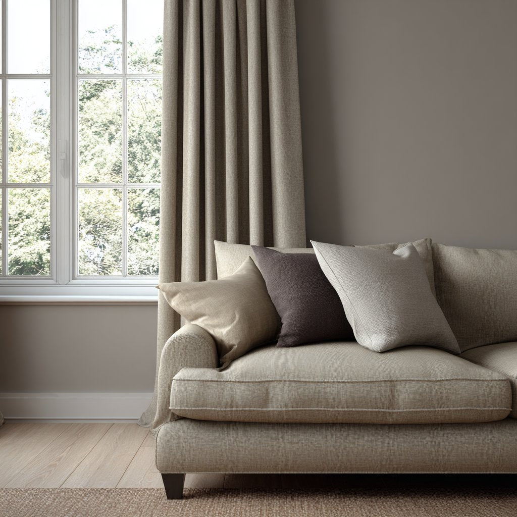 Neutral Colored Living Room, Neutral Curtain, Grey Drapes, Living room Decor, decorations for living room