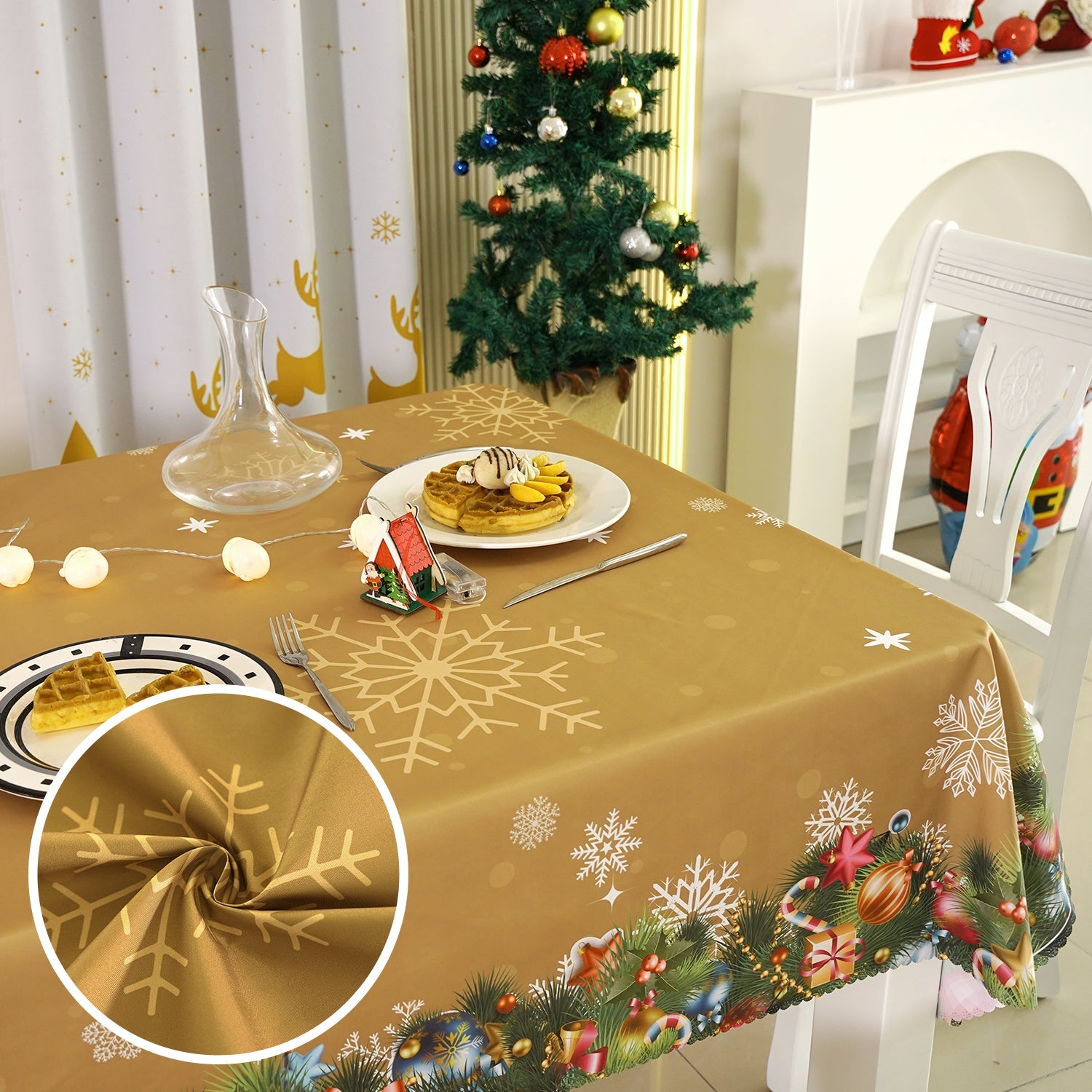 Christmas Gold Xmas Tree Pattern Rectangle Tablecloth