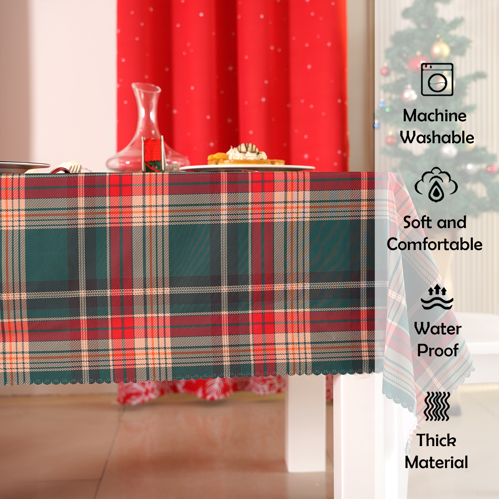 Christmas Tartan Plaid Rectangle Tablecloth - Green-Red