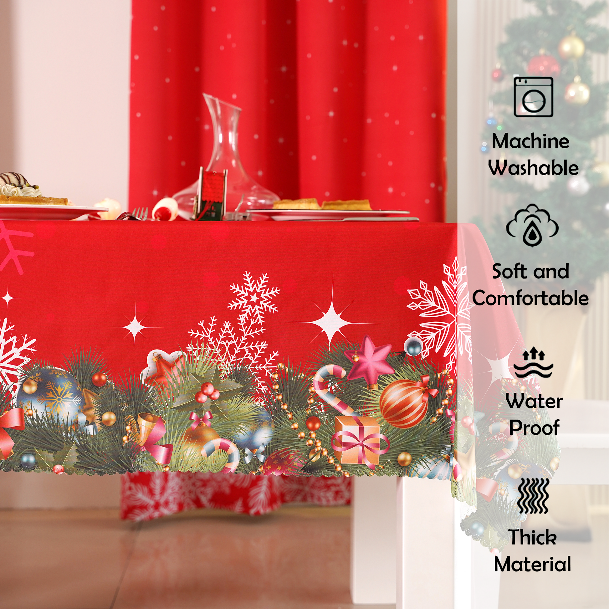 Christmas Red Xmas Tree Pattern Rectangle Tablecloth