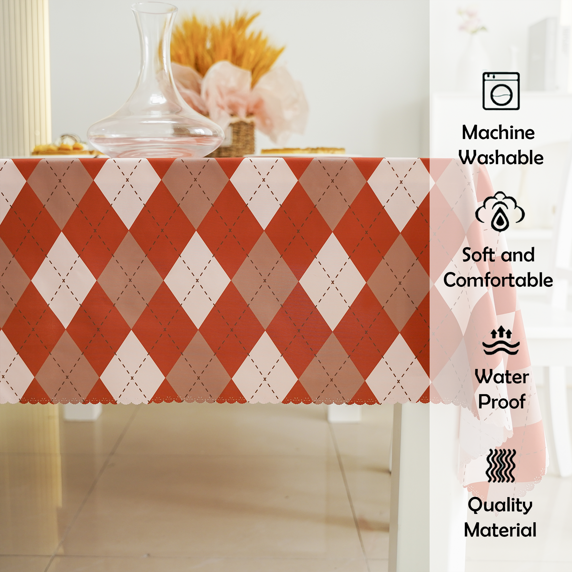 Daily Orange Checker Rectangle Tablecloth