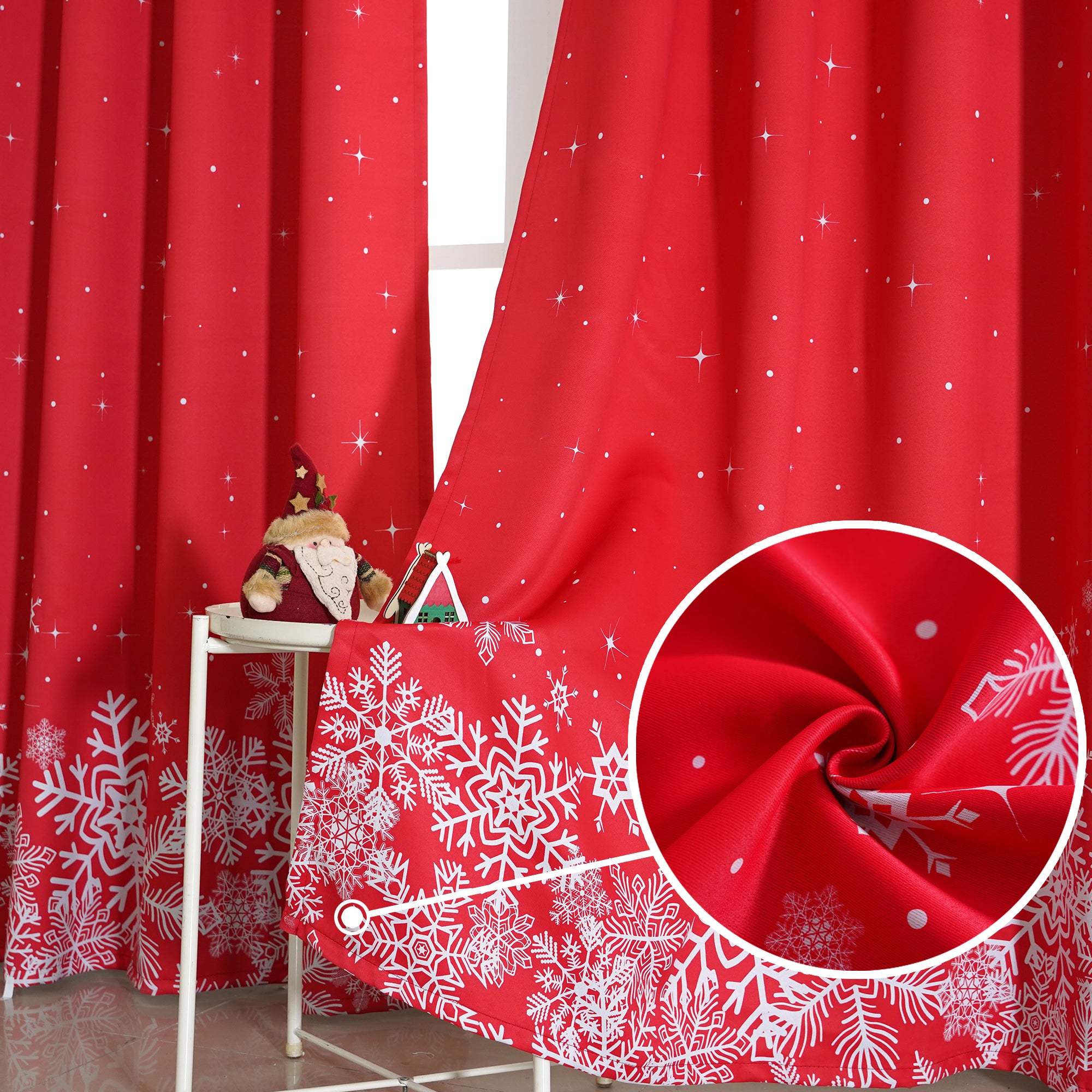 Christmas Curtains - Red Snowflake