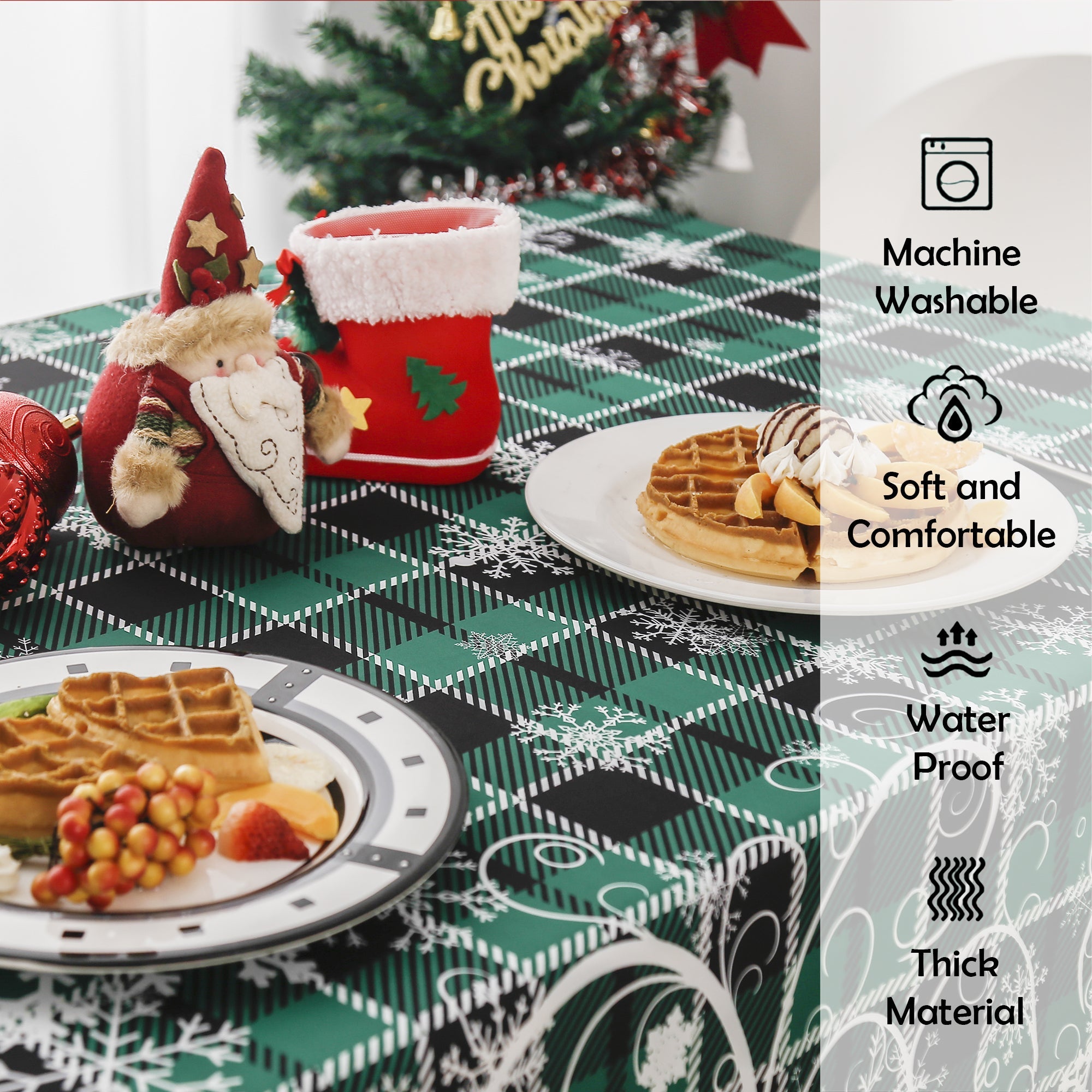 Christmas Wonderland Pattern Rectangle Tablecloth - Green Plaid