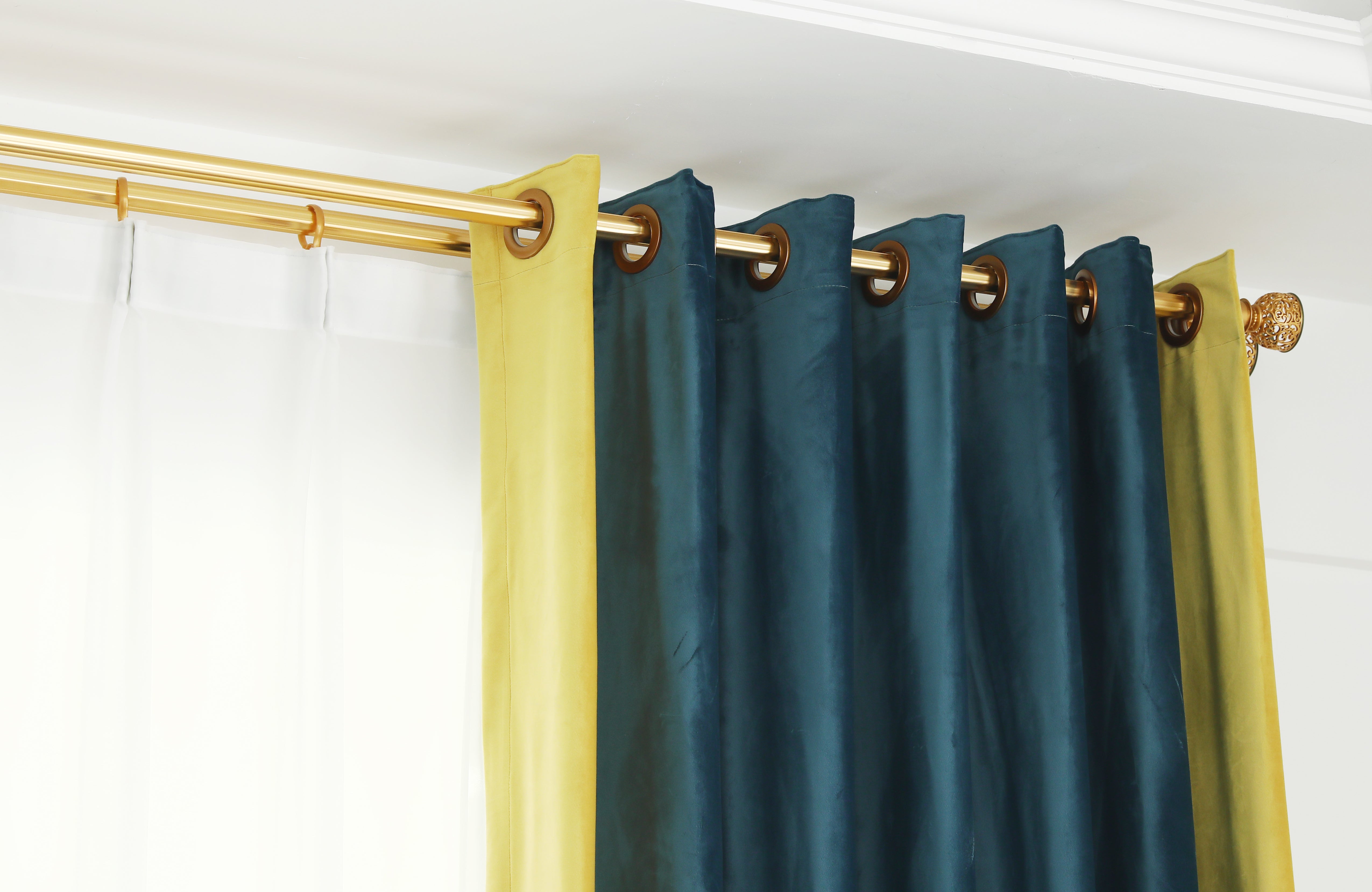 Holland Velvet Dual Color Curtain - Navy Blue and Royal Yellow