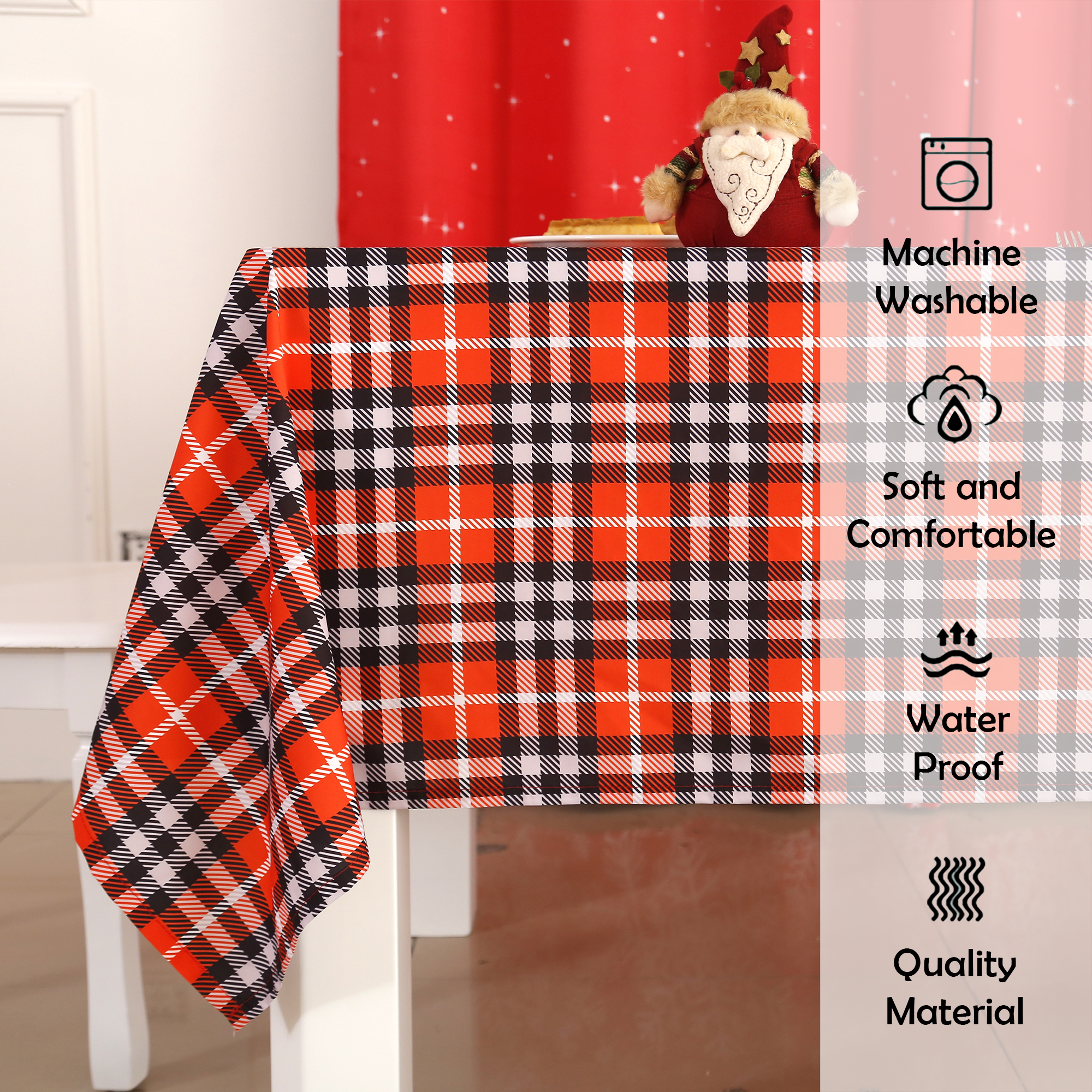 Christmas Red Orange Tartan Plaid Rectangle Tablecloth