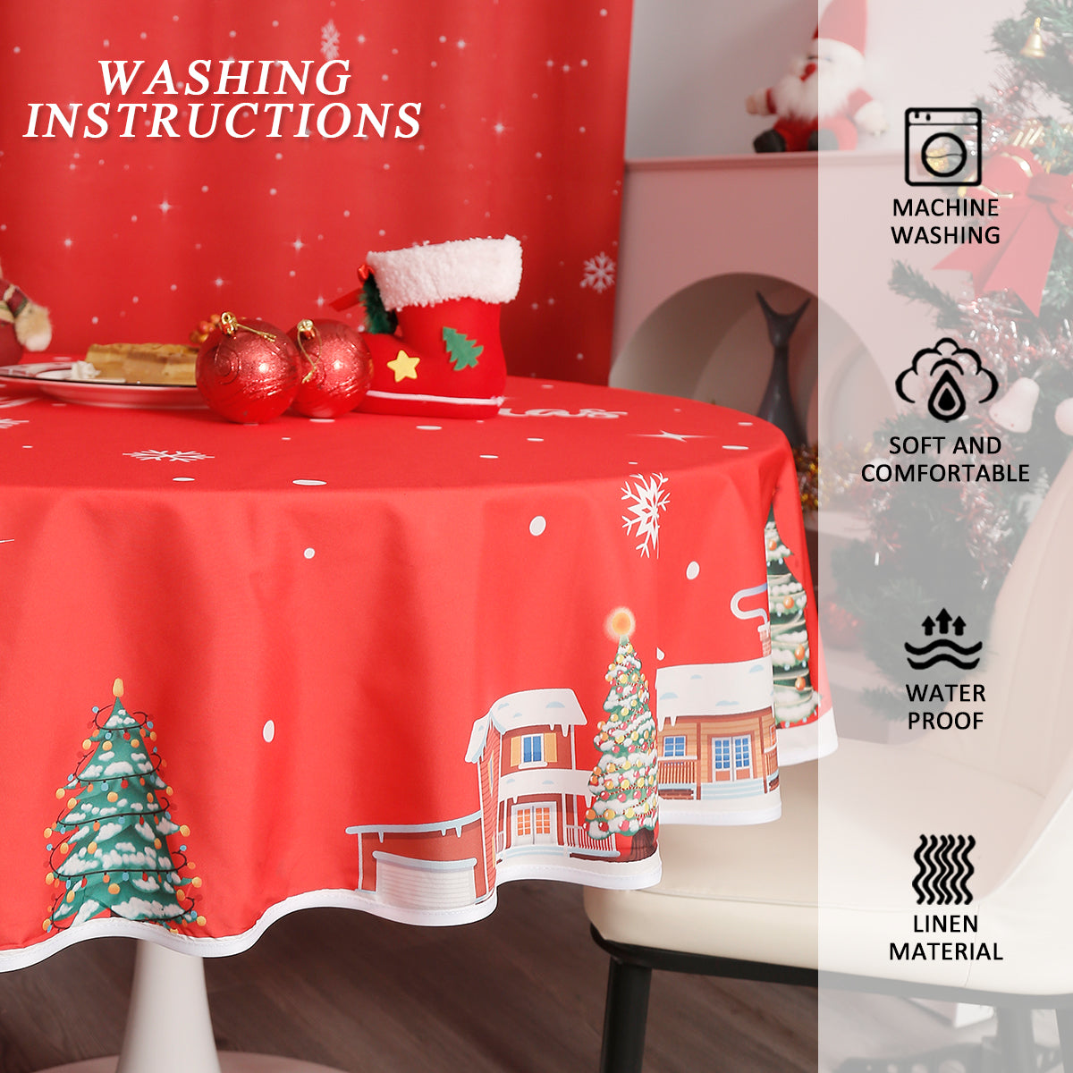 Christmas Log Cabin Pattern Round Tablecloth - Red