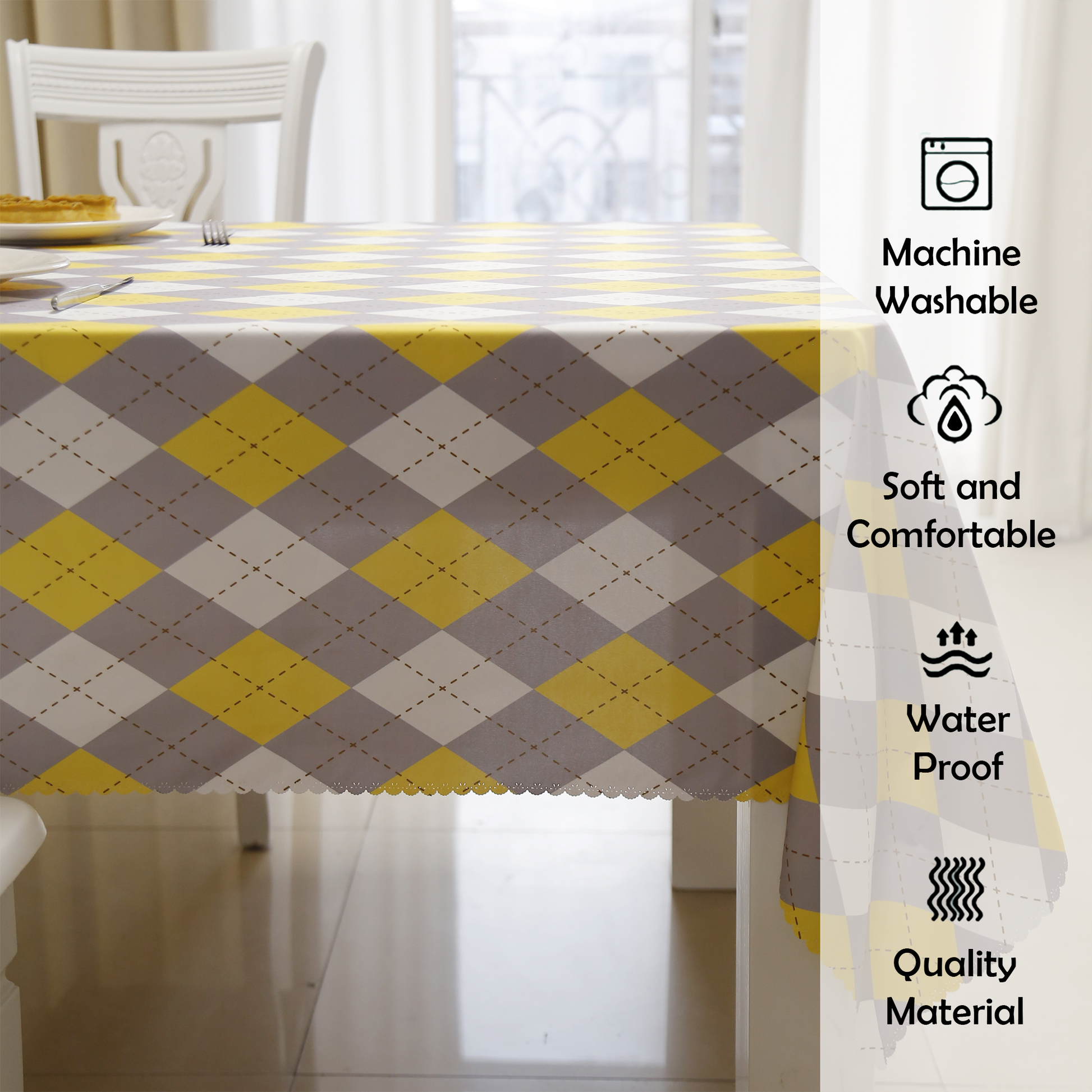 Daily Yellow Checker Rectangle Tablecloth