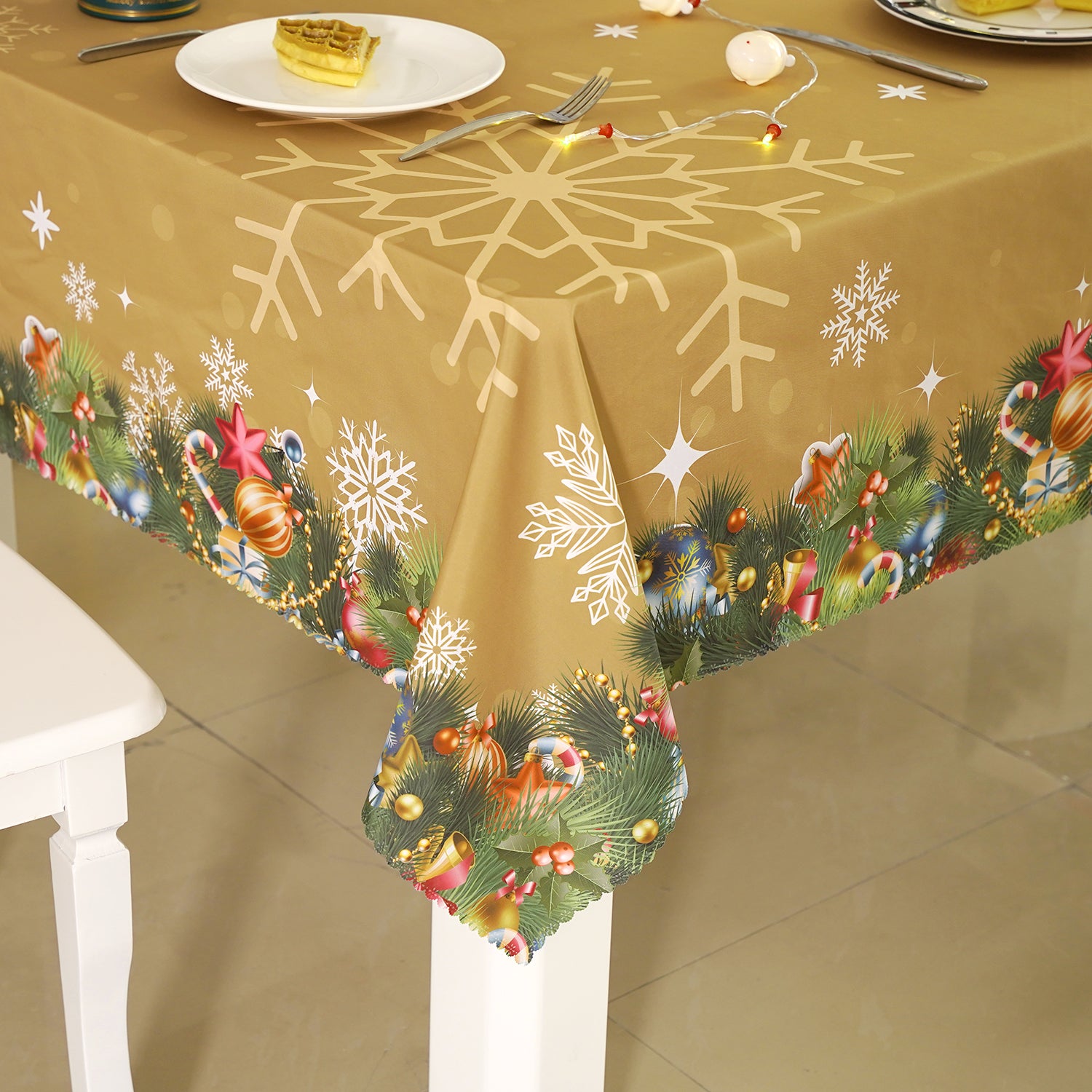 Christmas Gold Xmas Tree Pattern Rectangle Tablecloth