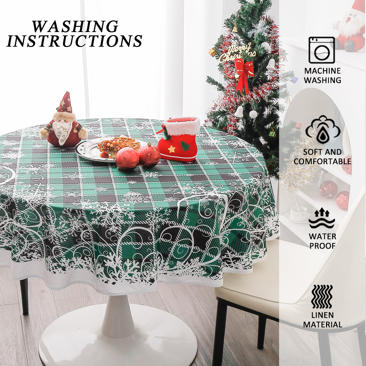 Christmas Wonderland Pattern Round Tablecloth - Green Plaid