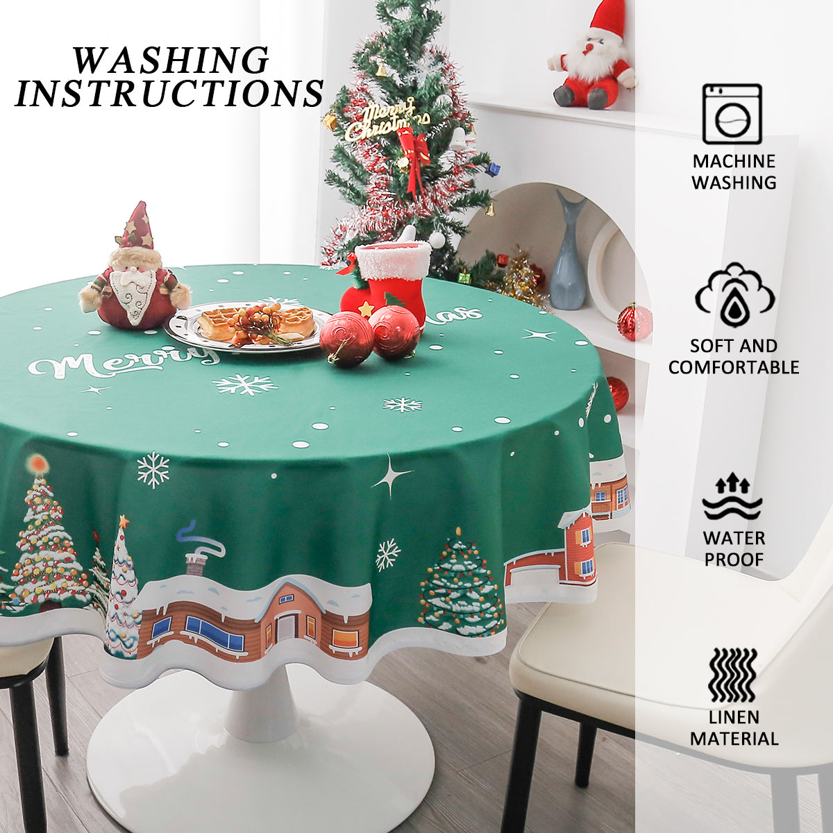 Christmas Log Cabin Pattern Round Tablecloth - Green