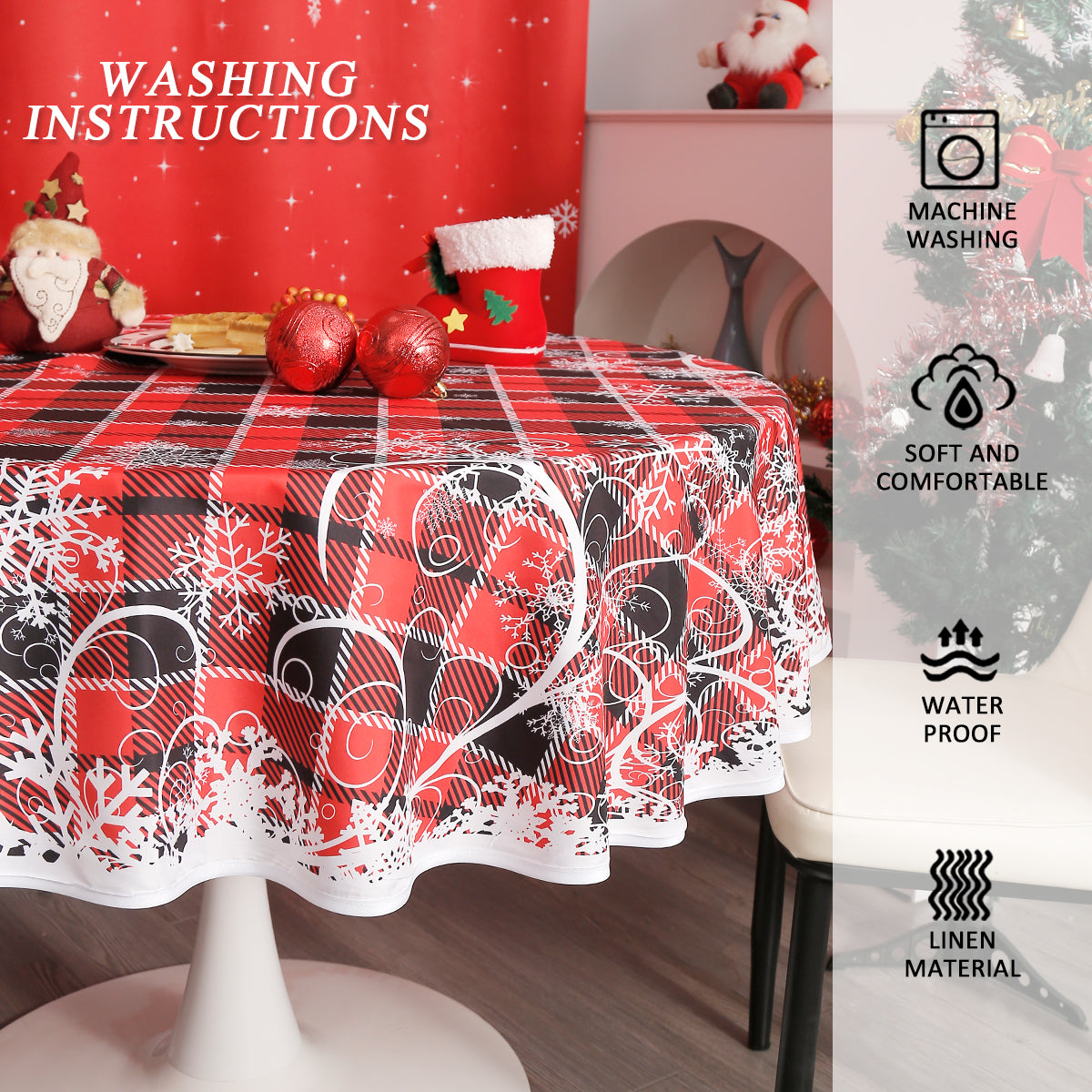 Christmas Wonderland Pattern Round Tablecloth - Red Plaid