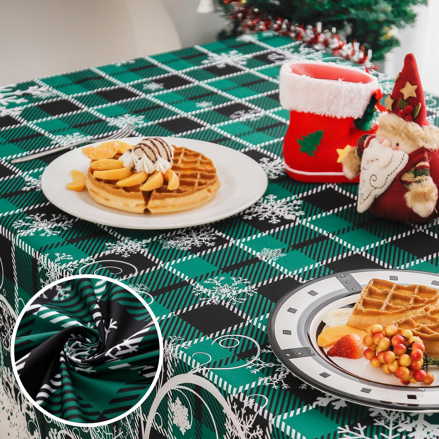 Christmas Wonderland Pattern Rectangle Tablecloth - Green Plaid