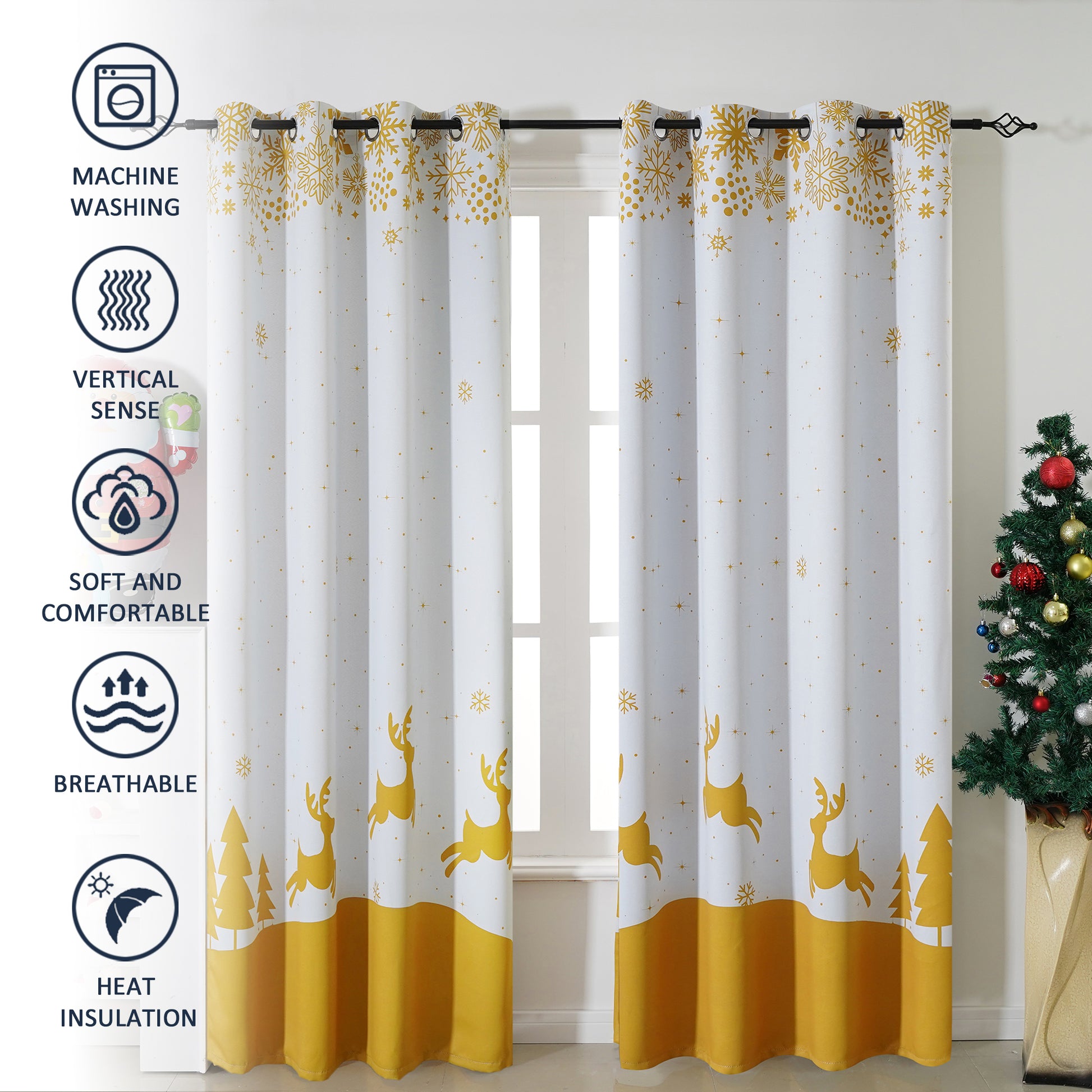 Christmas Curtains - White Reindeer