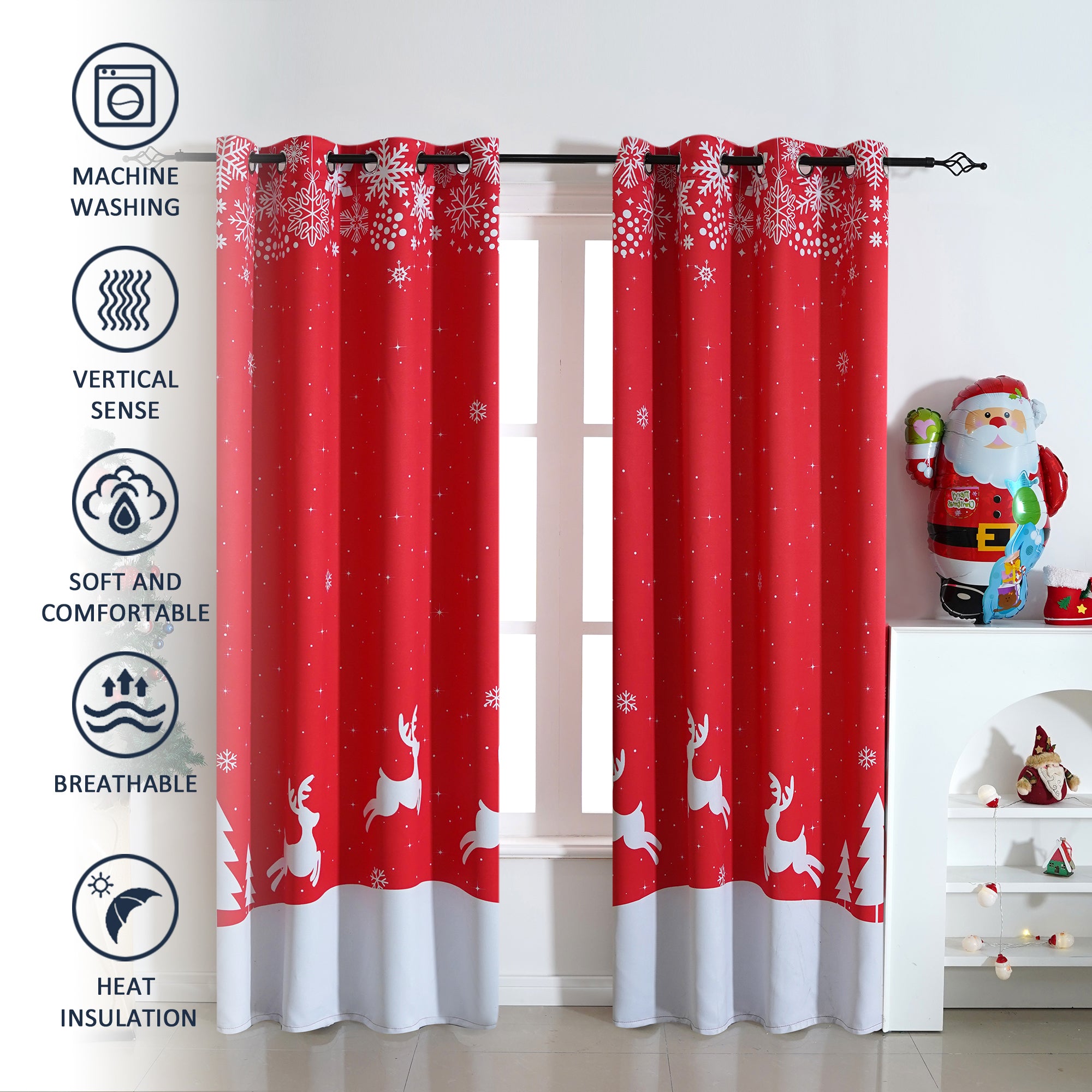 Christmas Curtains - Red Reindeer
