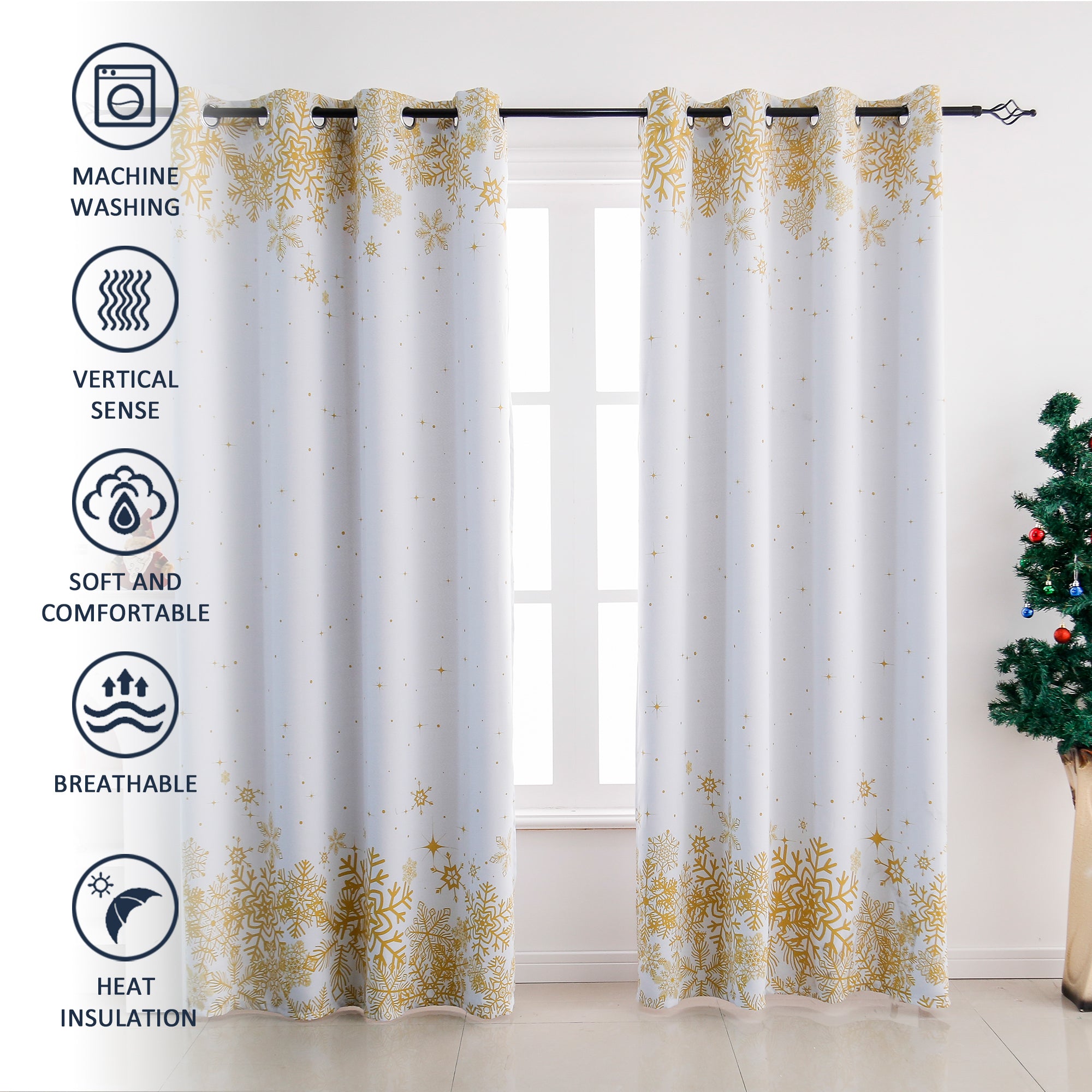 Christmas Curtains - White Snowflake