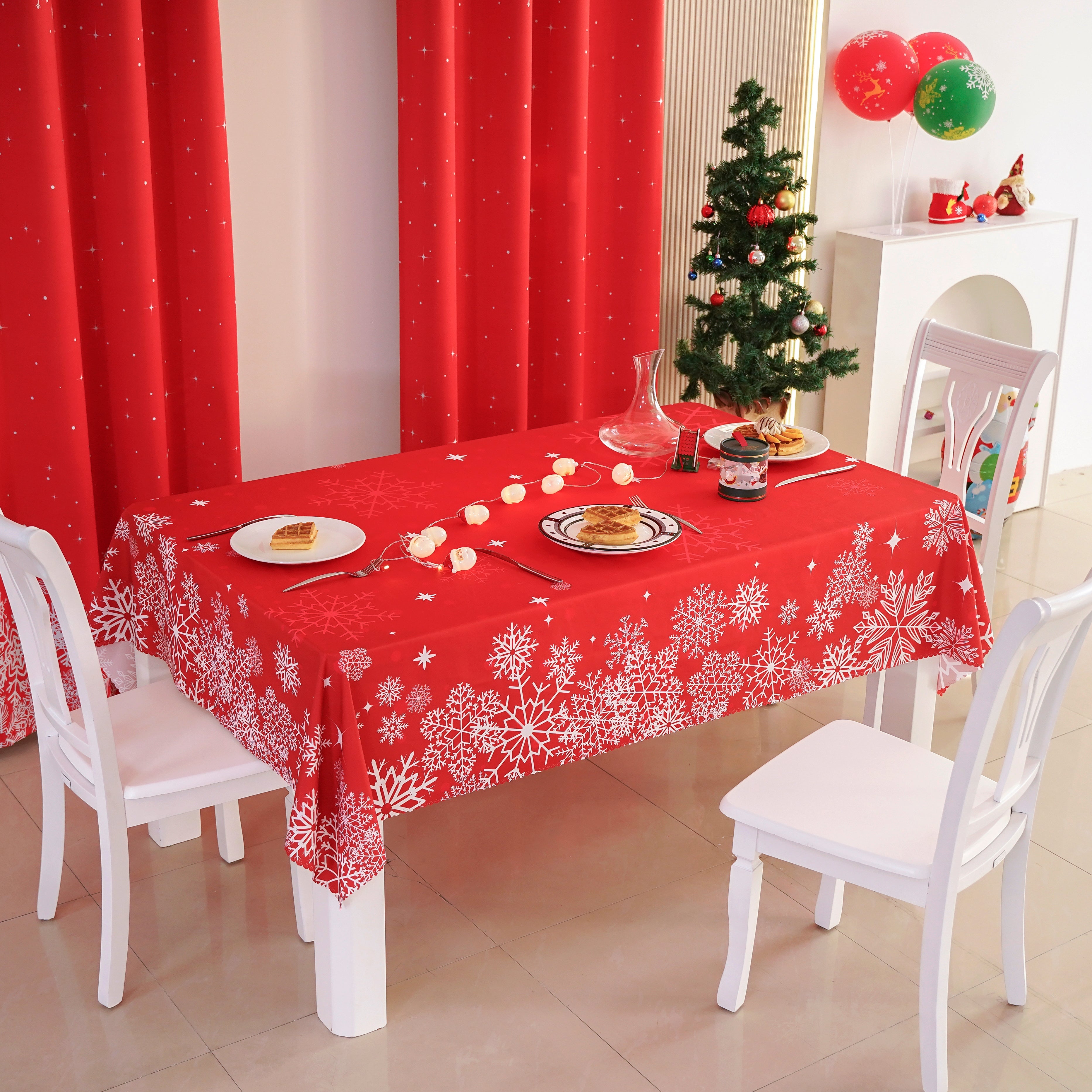 圣诞雪花图案-长方形桌布