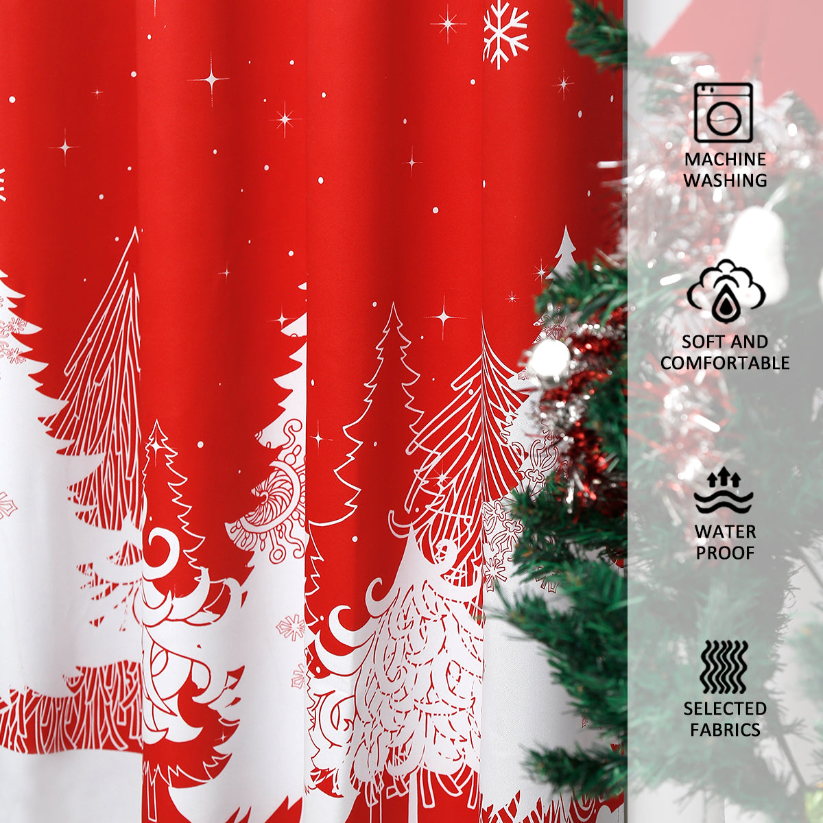 Christmas Curtains - Red Xmas Trees