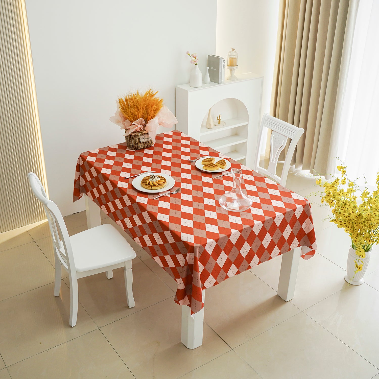 Daily Orange Checker Rectangle Tablecloth