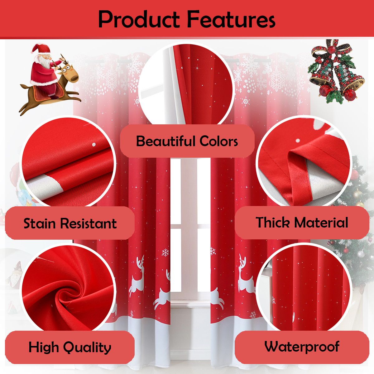 Christmas Curtains - Red Reindeer