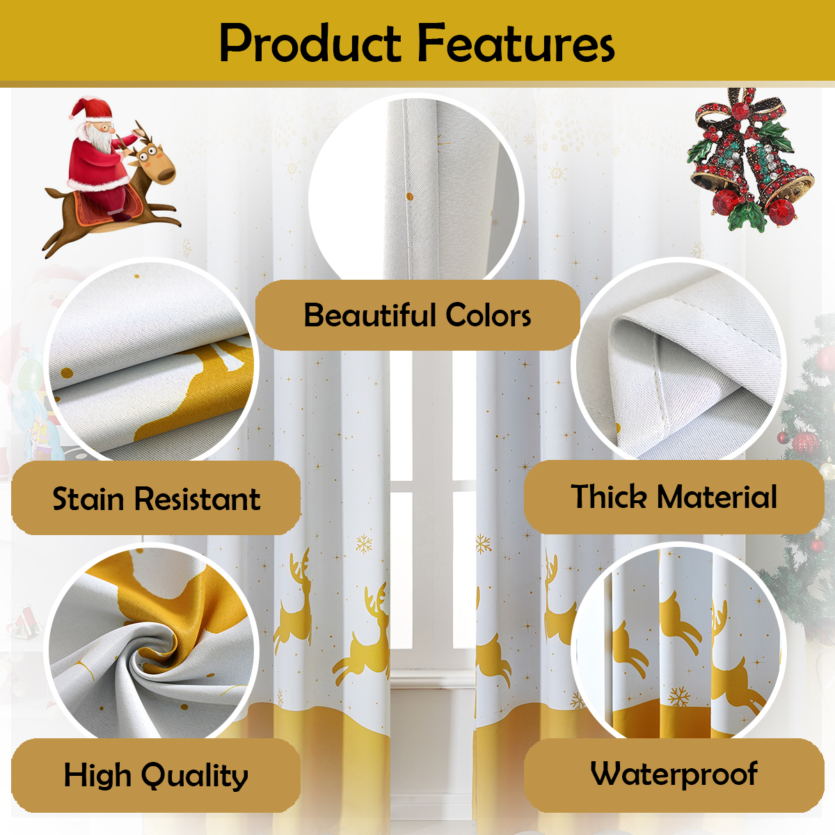 Christmas Curtains - White Reindeer