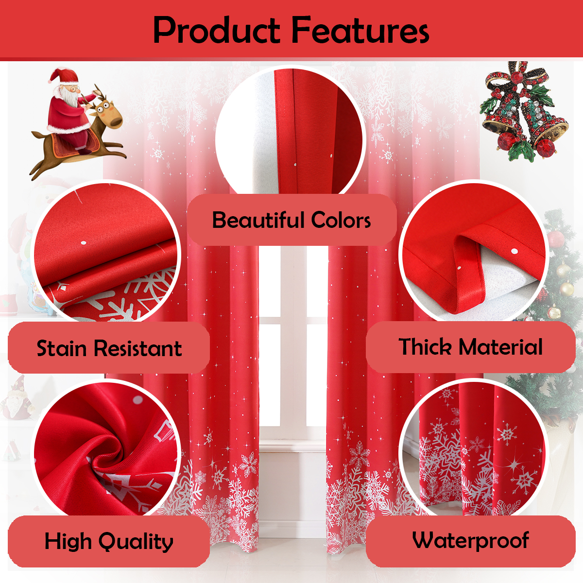Christmas Curtains - Red Snowflake