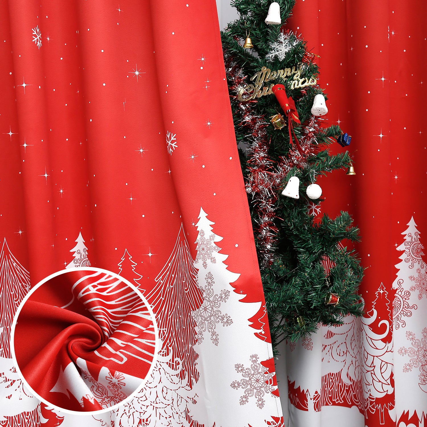 Christmas Curtains - Red Xmas Trees