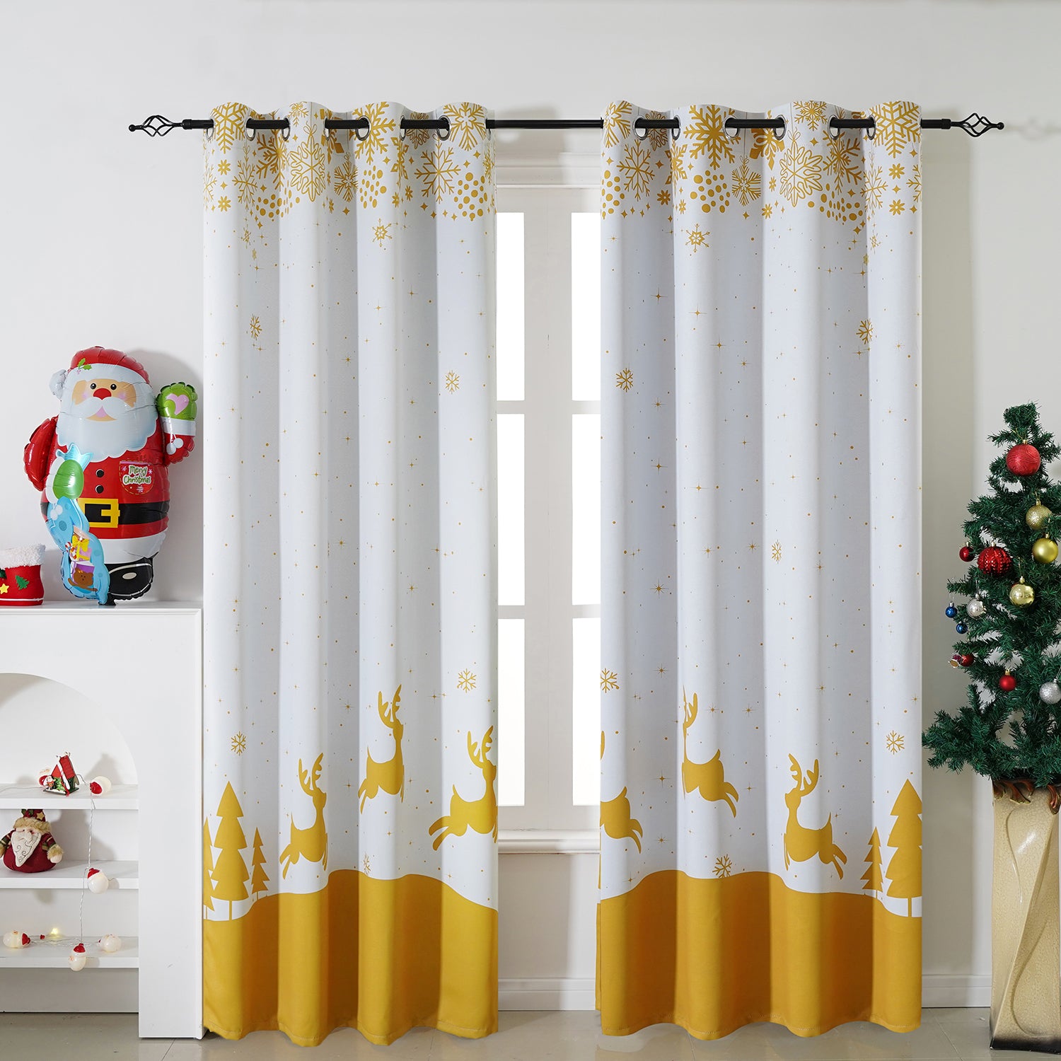 Christmas Curtains - White Reindeer