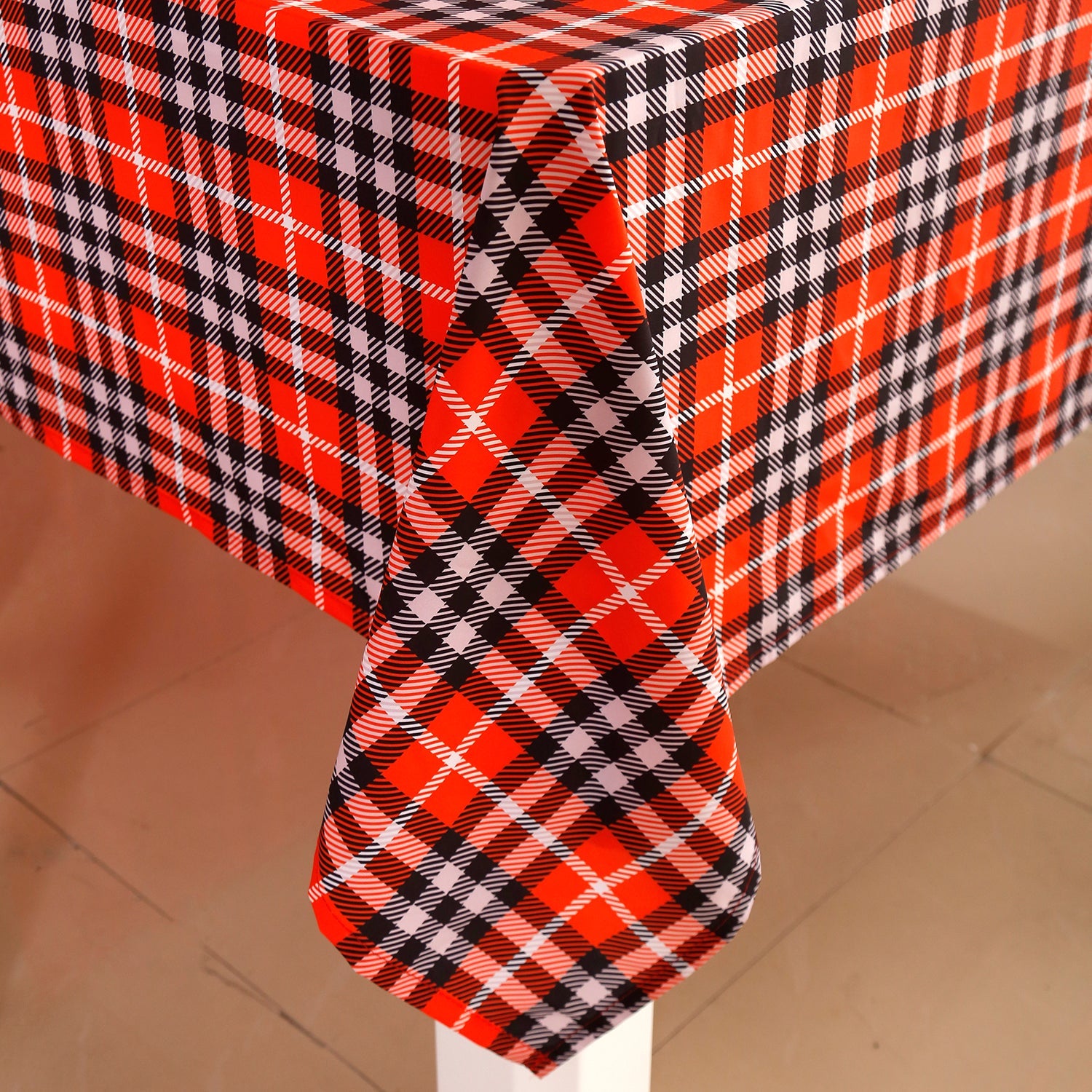 Christmas Red Orange Tartan Plaid Rectangle Tablecloth