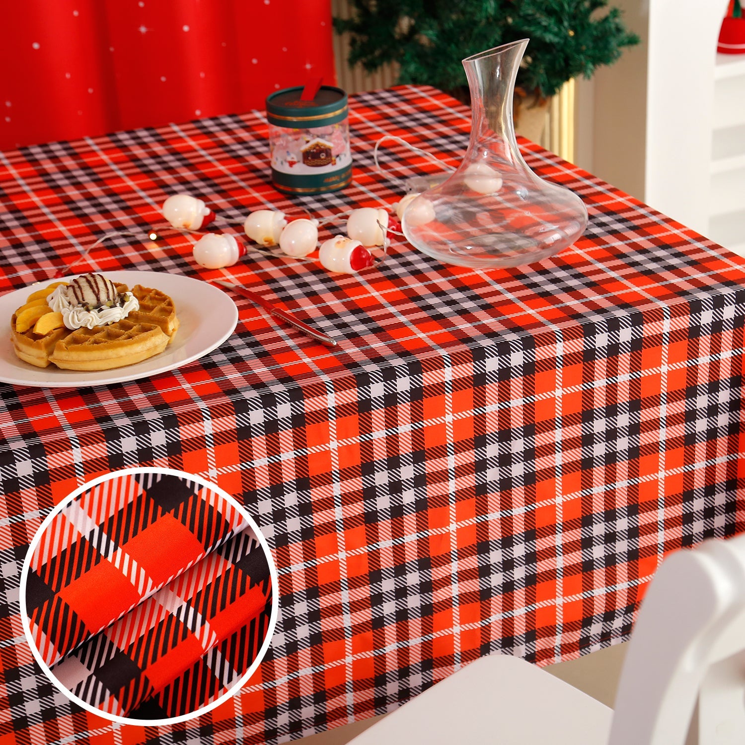 Christmas Red Orange Tartan Plaid Rectangle Tablecloth