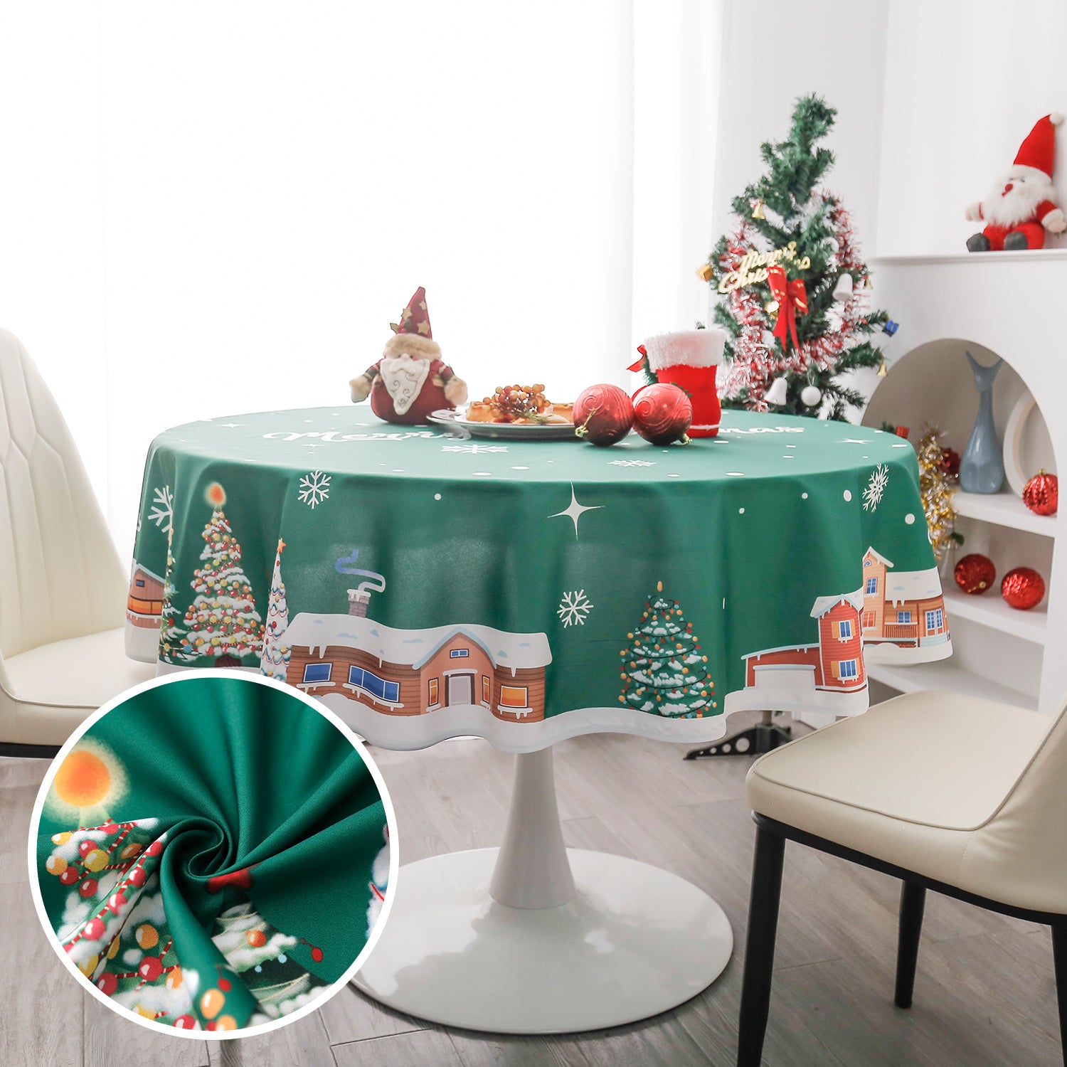 Christmas Log Cabin Pattern Round Tablecloth - Green