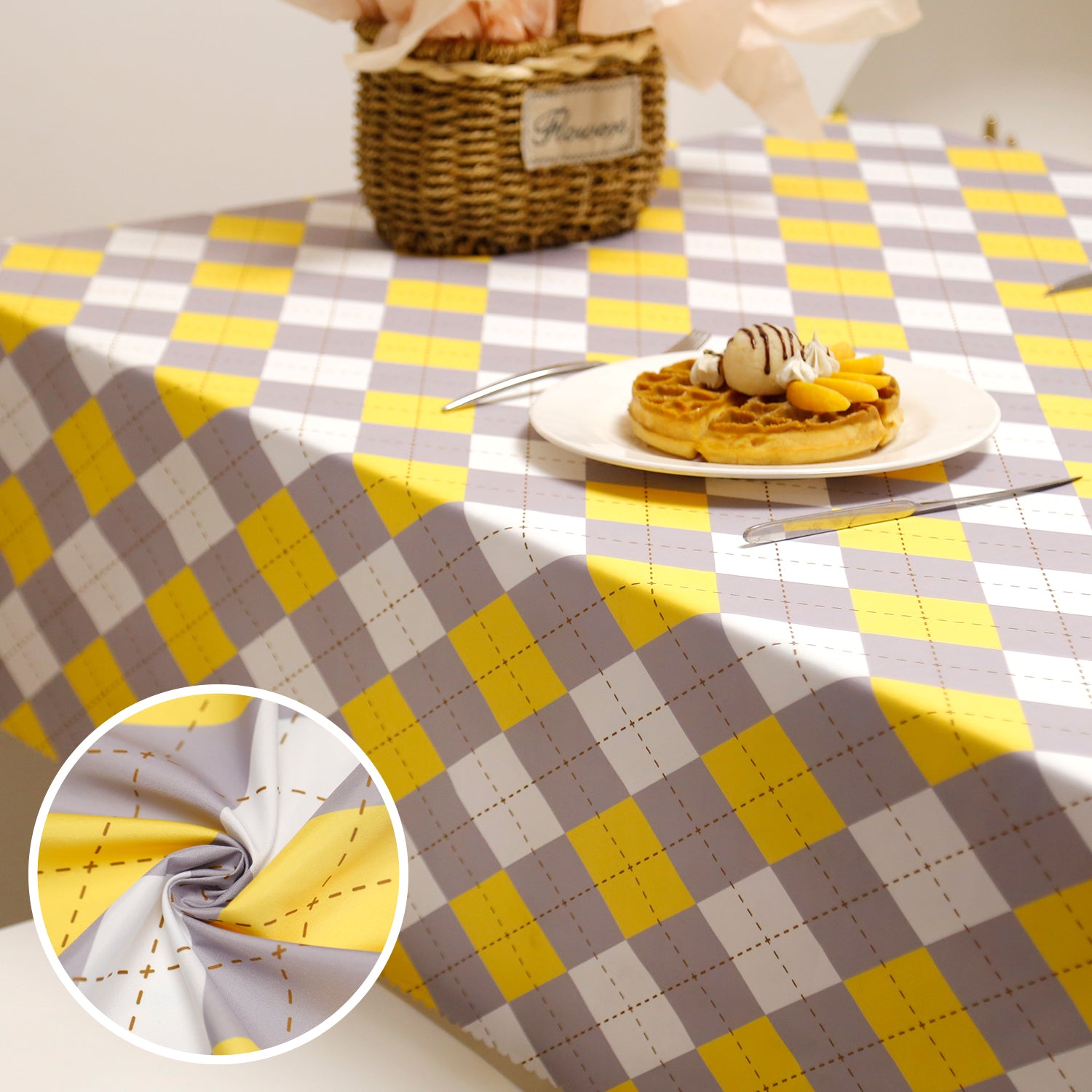 Daily Yellow Checker Rectangle Tablecloth