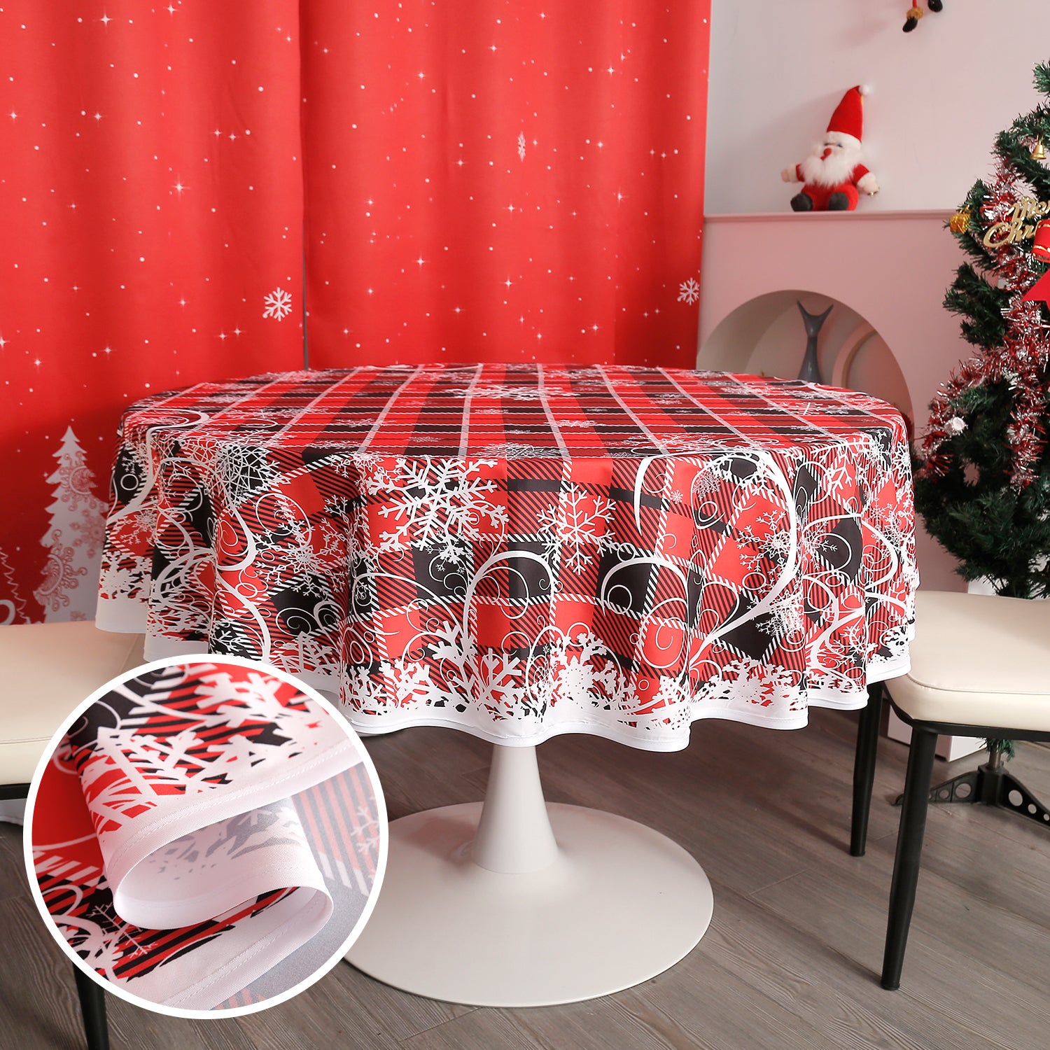Christmas Wonderland Pattern Round Tablecloth - Red Plaid