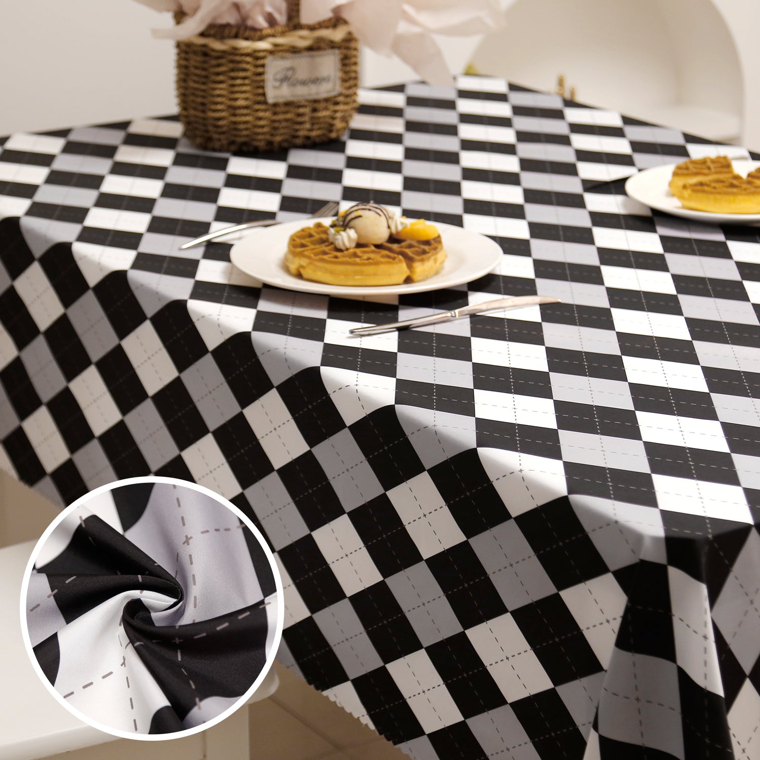 Daily Black Checker Rectangle Tablecloth