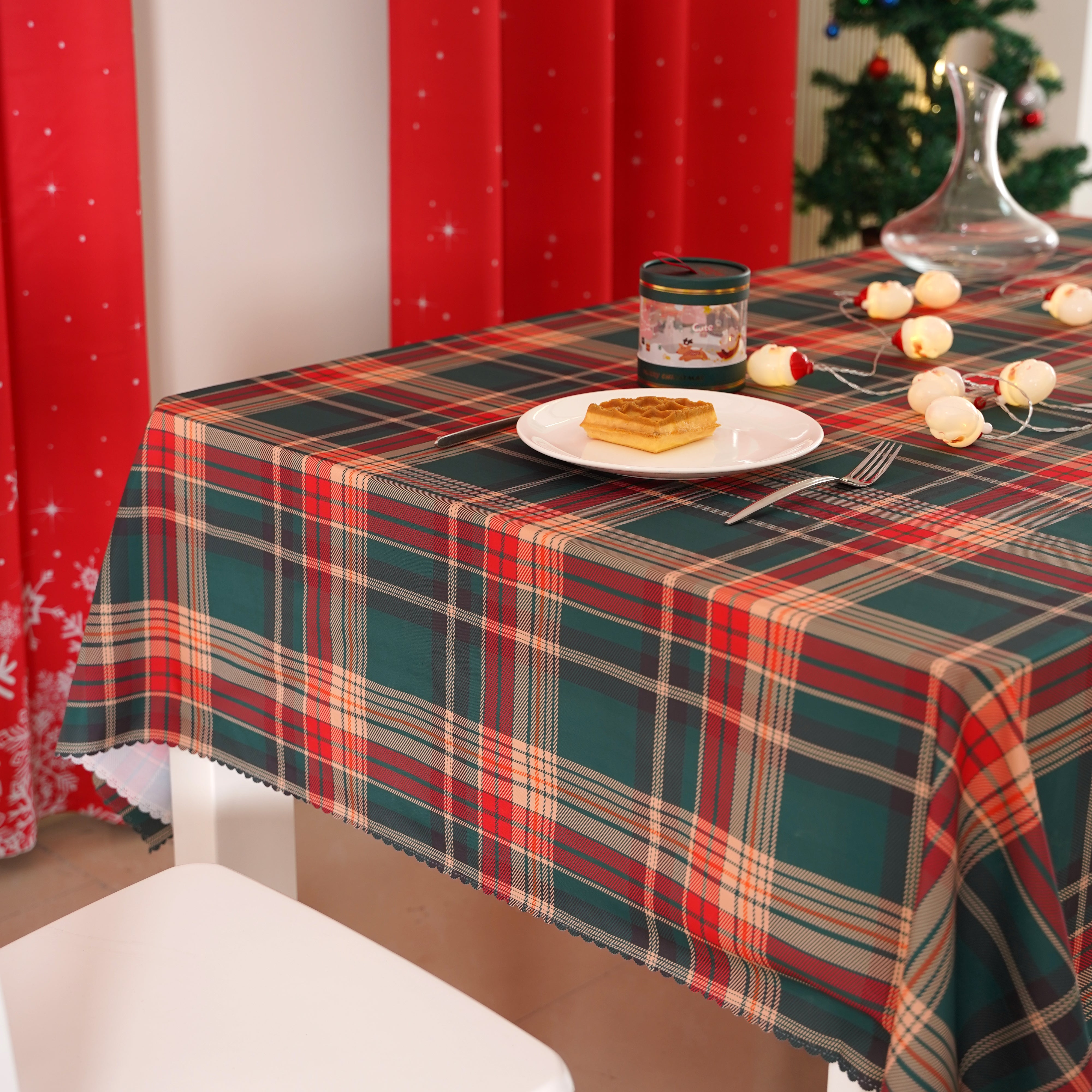 Christmas Tartan Plaid Rectangle Tablecloth - Green-Red