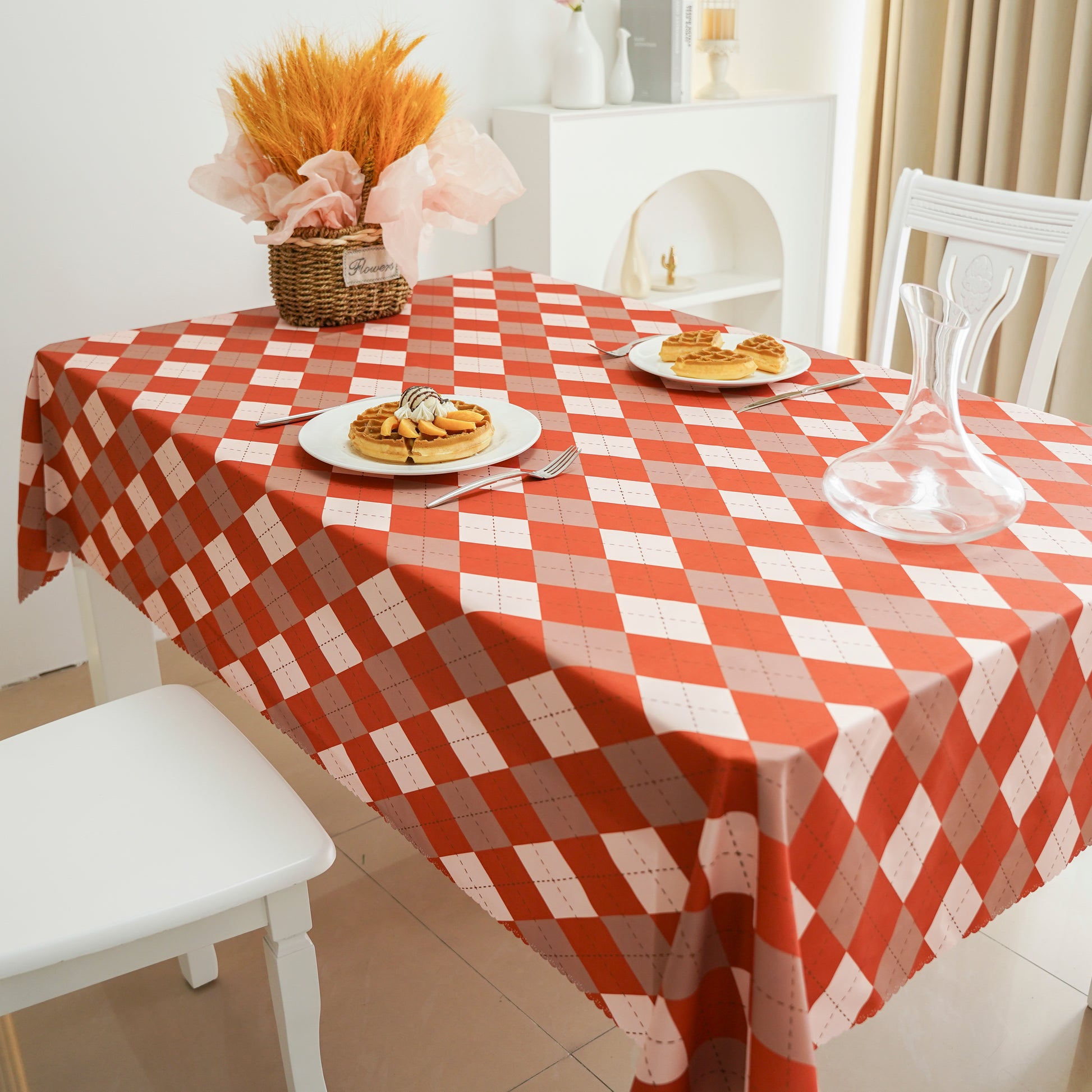 Daily Orange Checker Rectangle Tablecloth