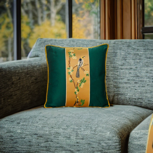 May's Decorative Silk Pillow Covers - Yellow Headed Blackbird