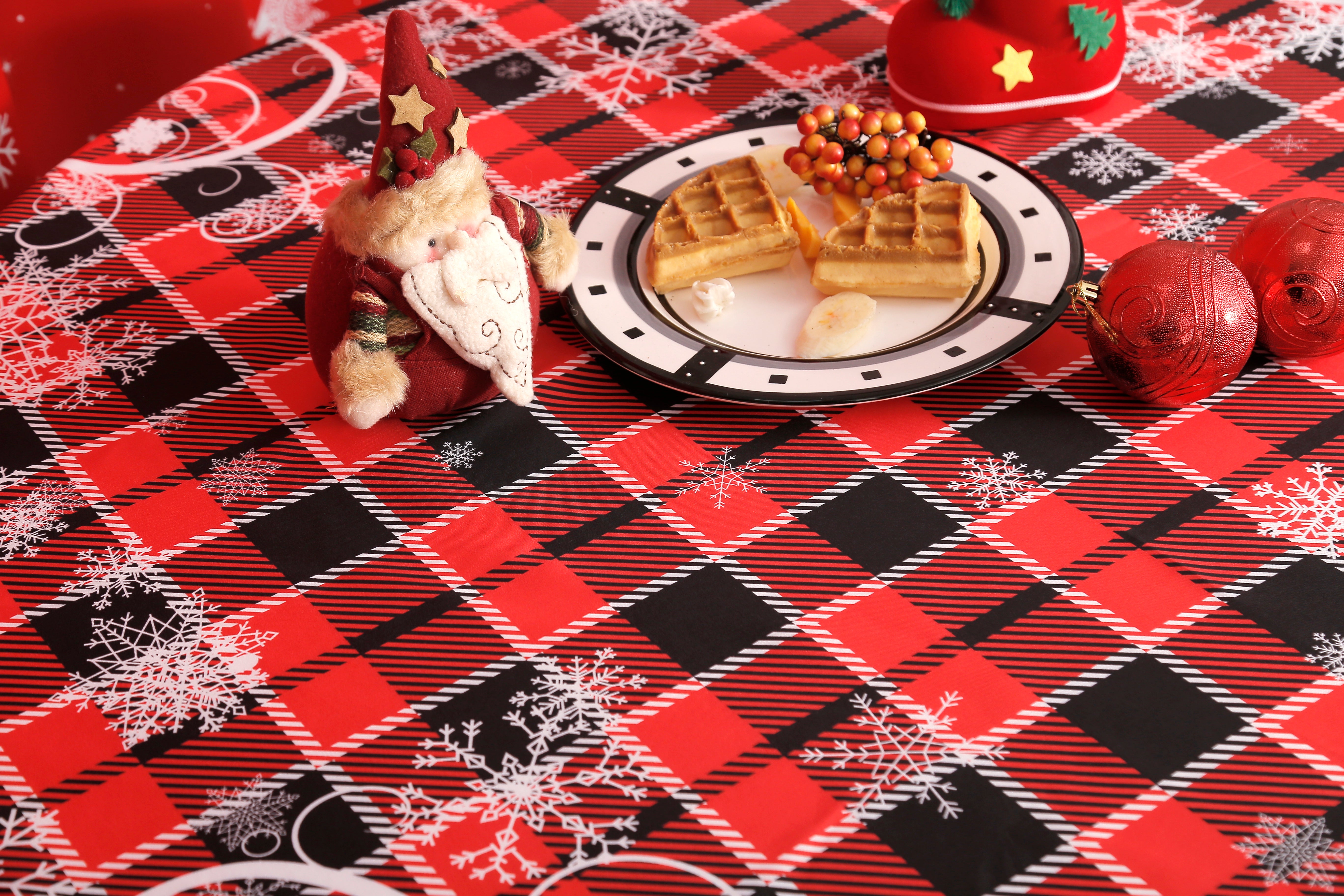 圣诞仙境图案-圆桌布-红格子