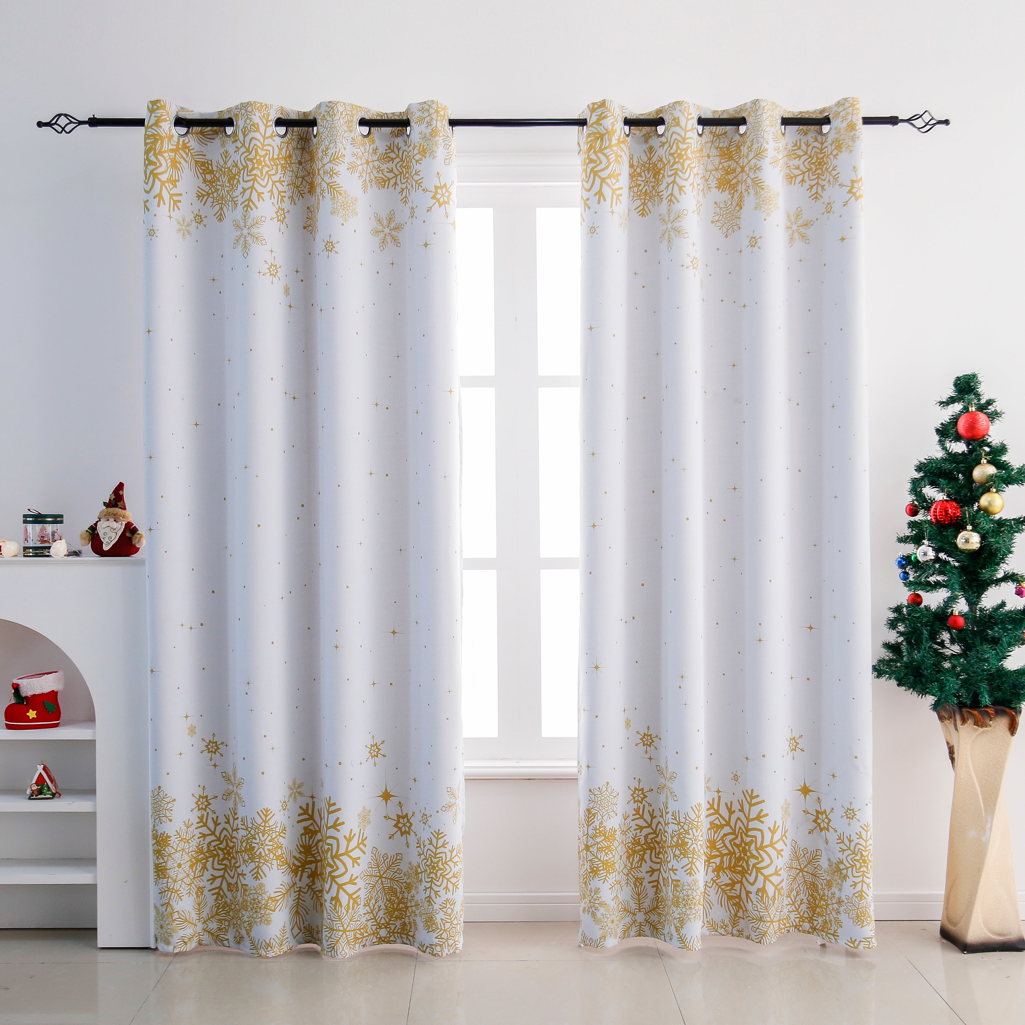 Christmas Curtains - White Snowflake