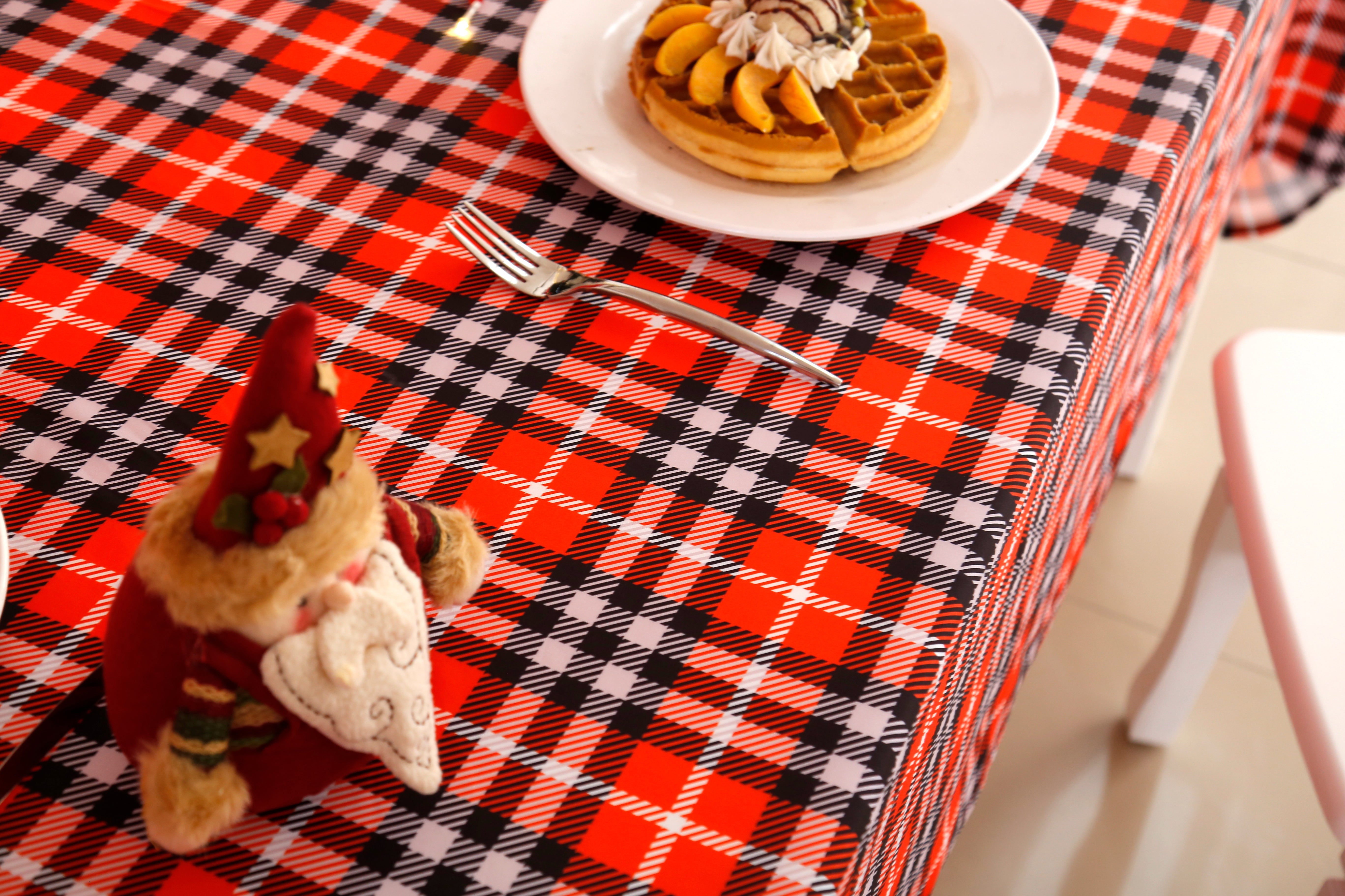 Christmas Red Orange Tartan Plaid Rectangle Tablecloth