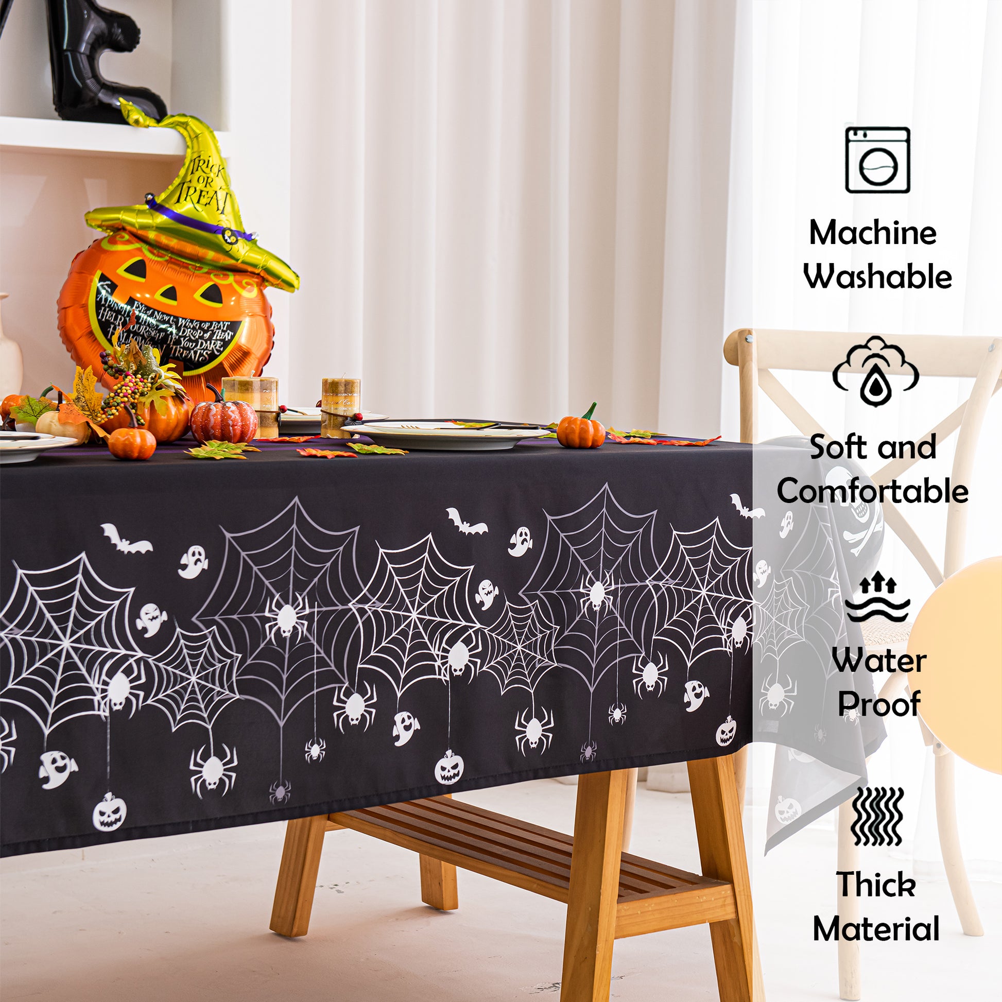 Halloween Spiderweb Striped Tablecloth - Purple