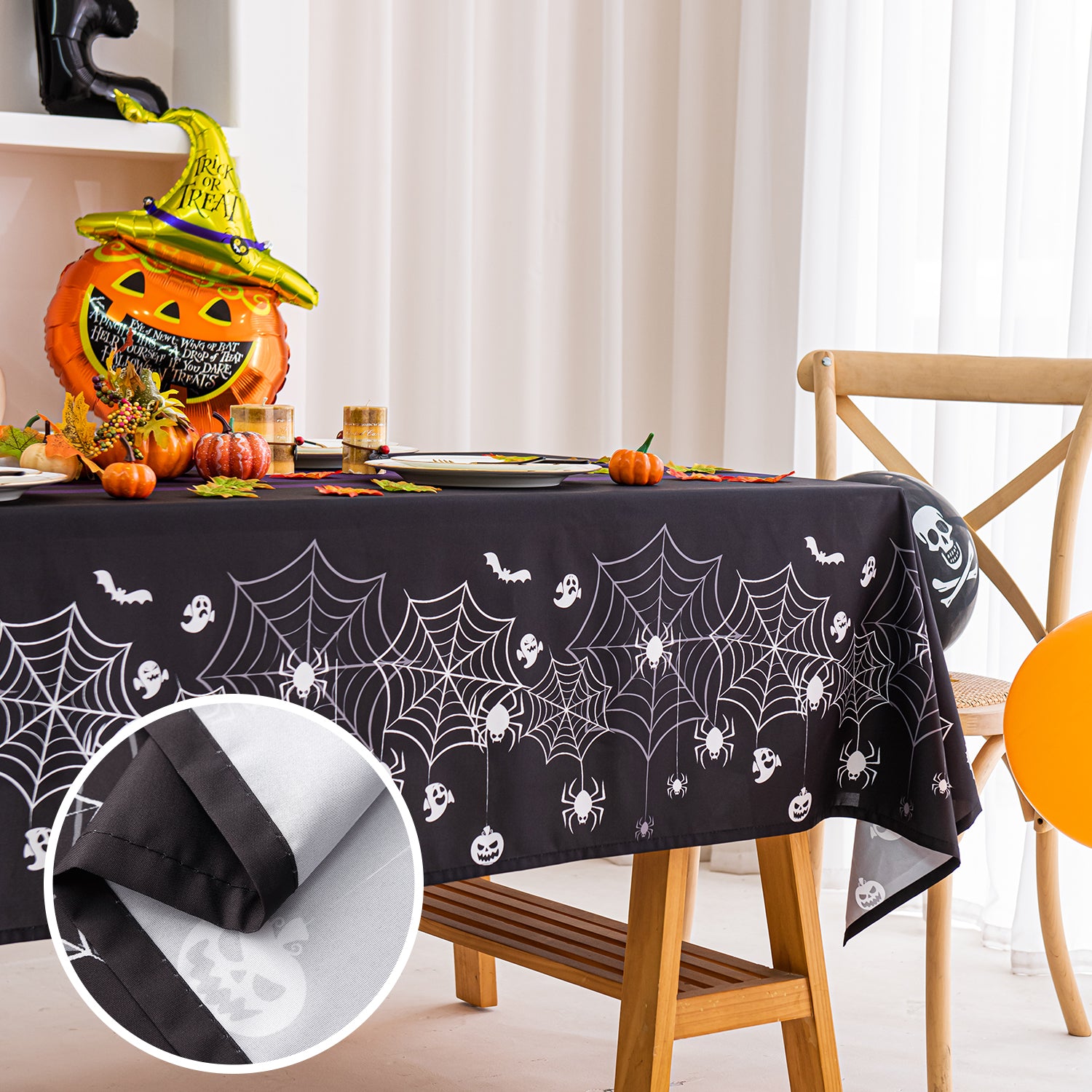 Halloween Spiderweb Striped Tablecloth - Purple