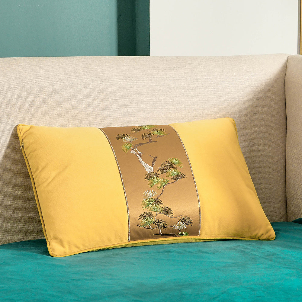 May's Decorative Velvet Throw Pillow Covers - Pine tree [Sunset Yellow]