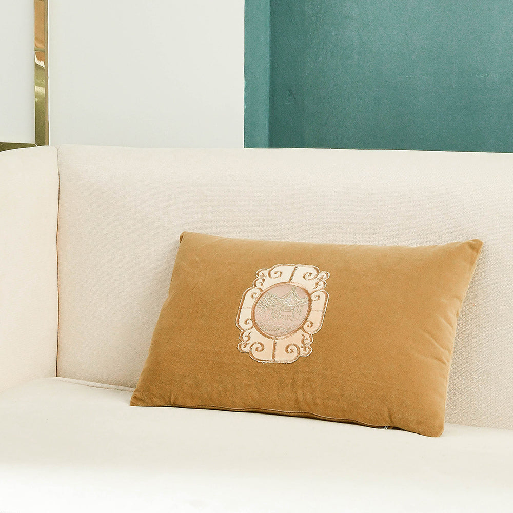May's Decorative Velvet Throw Pillow Covers - Asian Pavilion [Sandstorm Yellow]