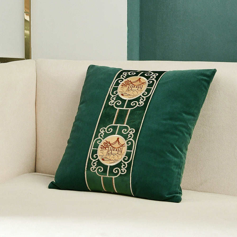 May's Decorative Velvet Throw Pillow Covers - Asian Pavilion [Forest Green]