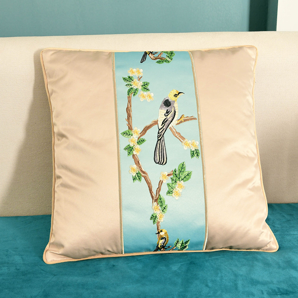 May's Decorative Silk Pillow Covers - Yellow Headed Blackbird