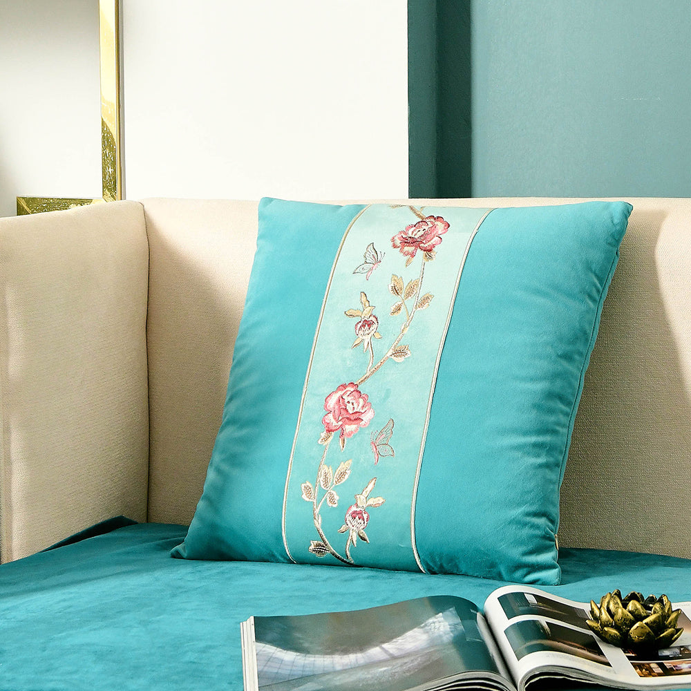 May's Decorative Velvet Throw Pillow Covers - Plum Blossom [River Blue]