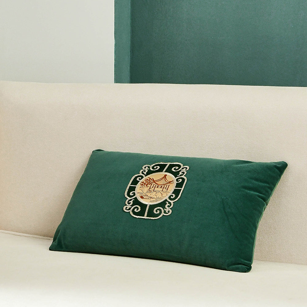May's Decorative Velvet Throw Pillow Covers - Asian Pavilion [Forest Green]
