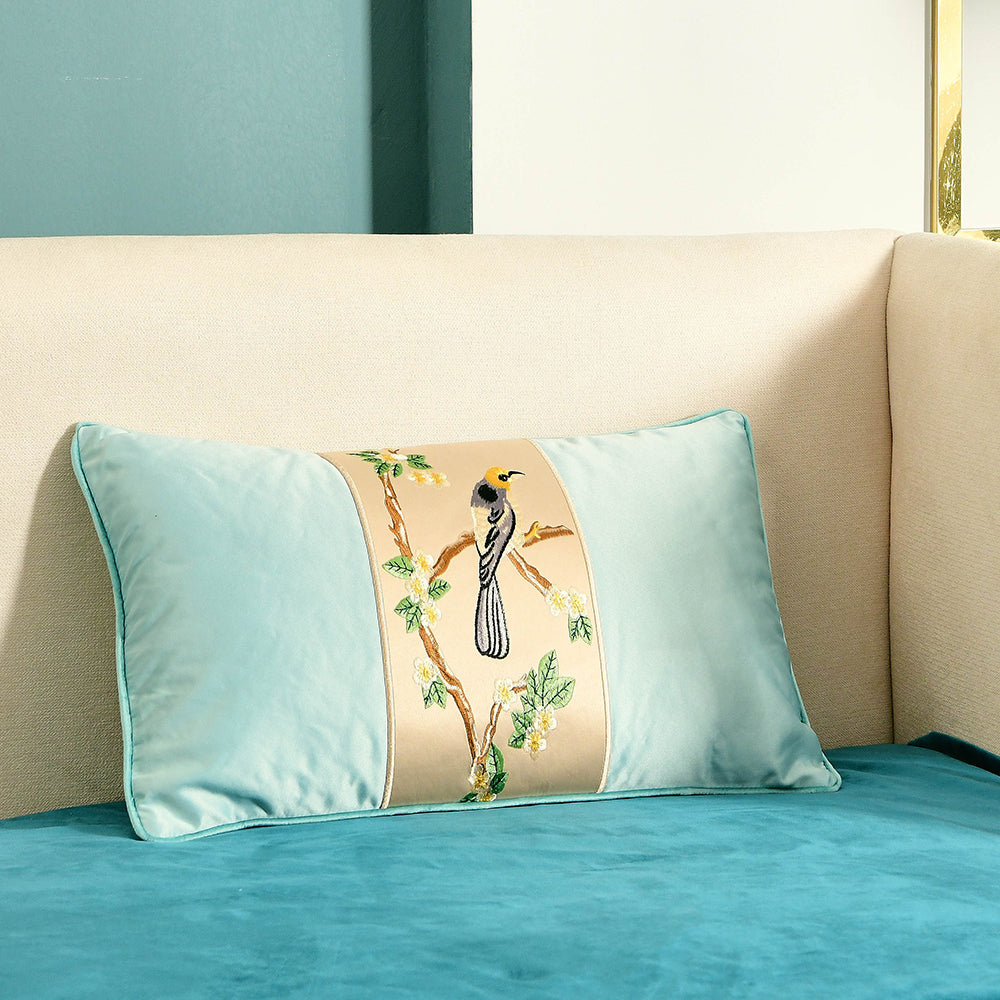 May's Decorative Silk Pillow Covers - Yellow Headed Blackbird [Sky Blue]