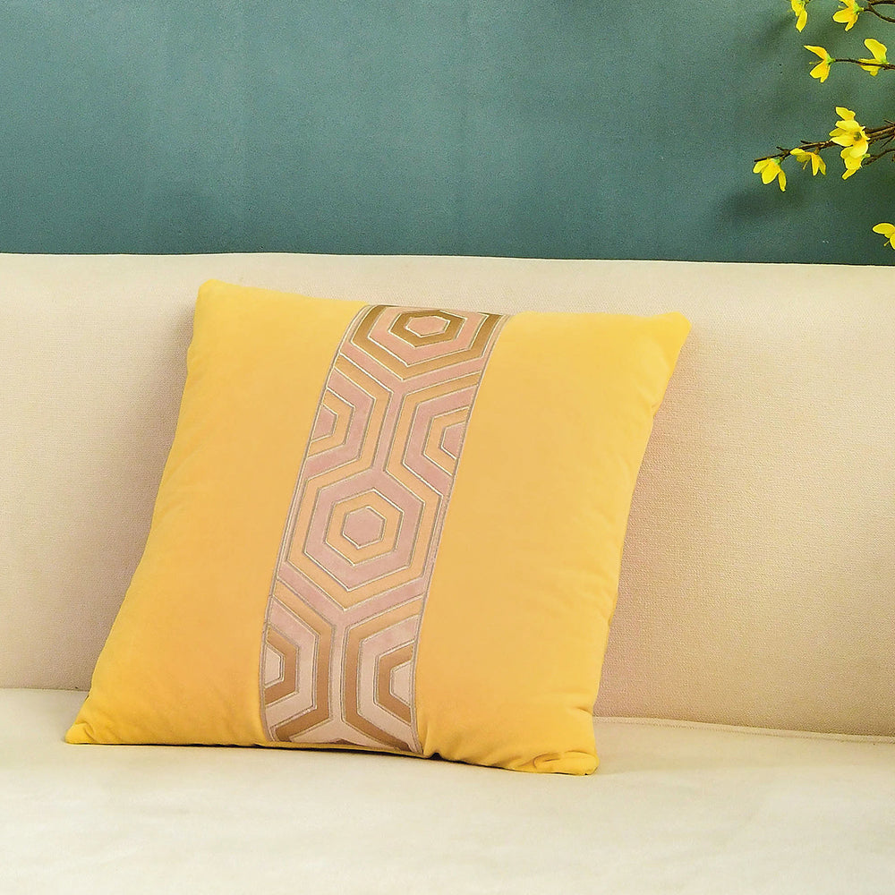 May's Decorative Velvet Throw Pillow Covers - Modern Lines [Lemon Yellow]